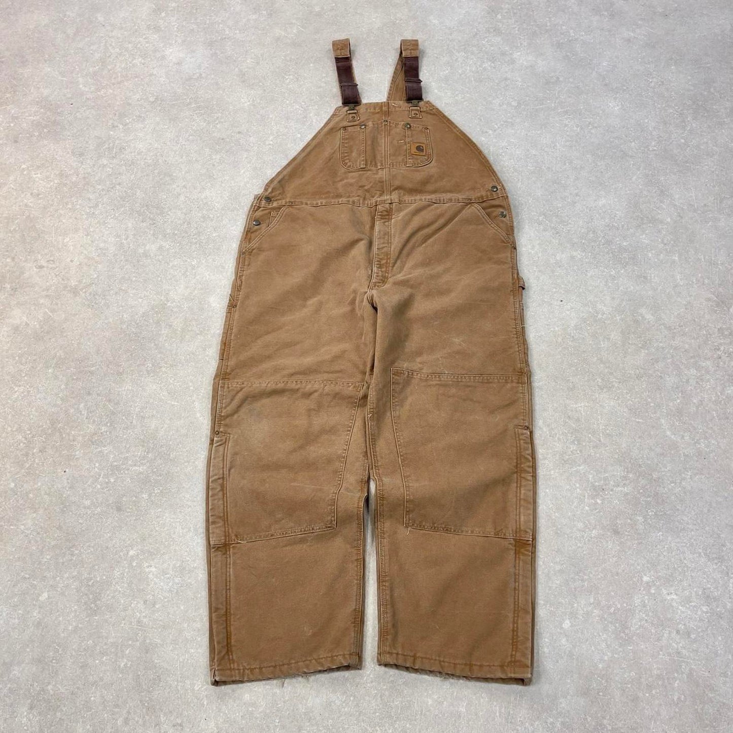 Tan Carhartt dungarees W48 L32 mens canvas overalls utility worker