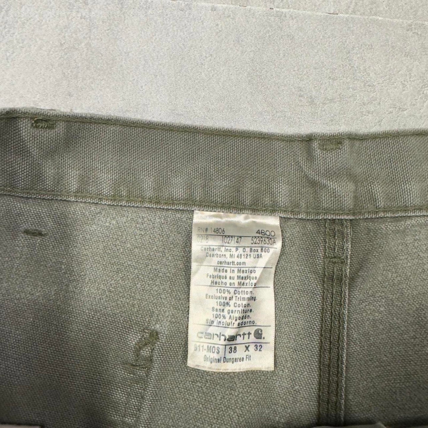 Green Carhartt carpenter pants W38 L27 loose canvas 90s style skater cargos