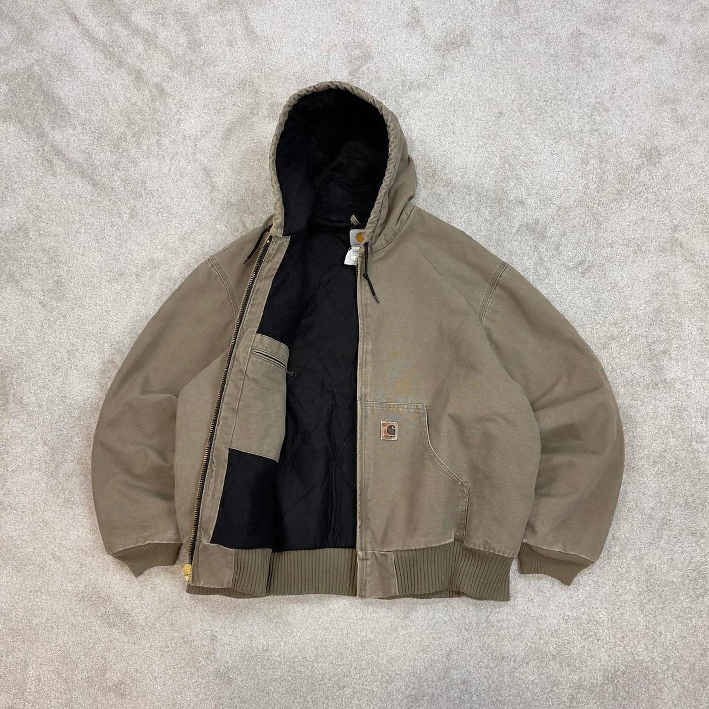Vintage stone grey Carhartt hooded active jacket Large technical canvas 90s style skater bomber