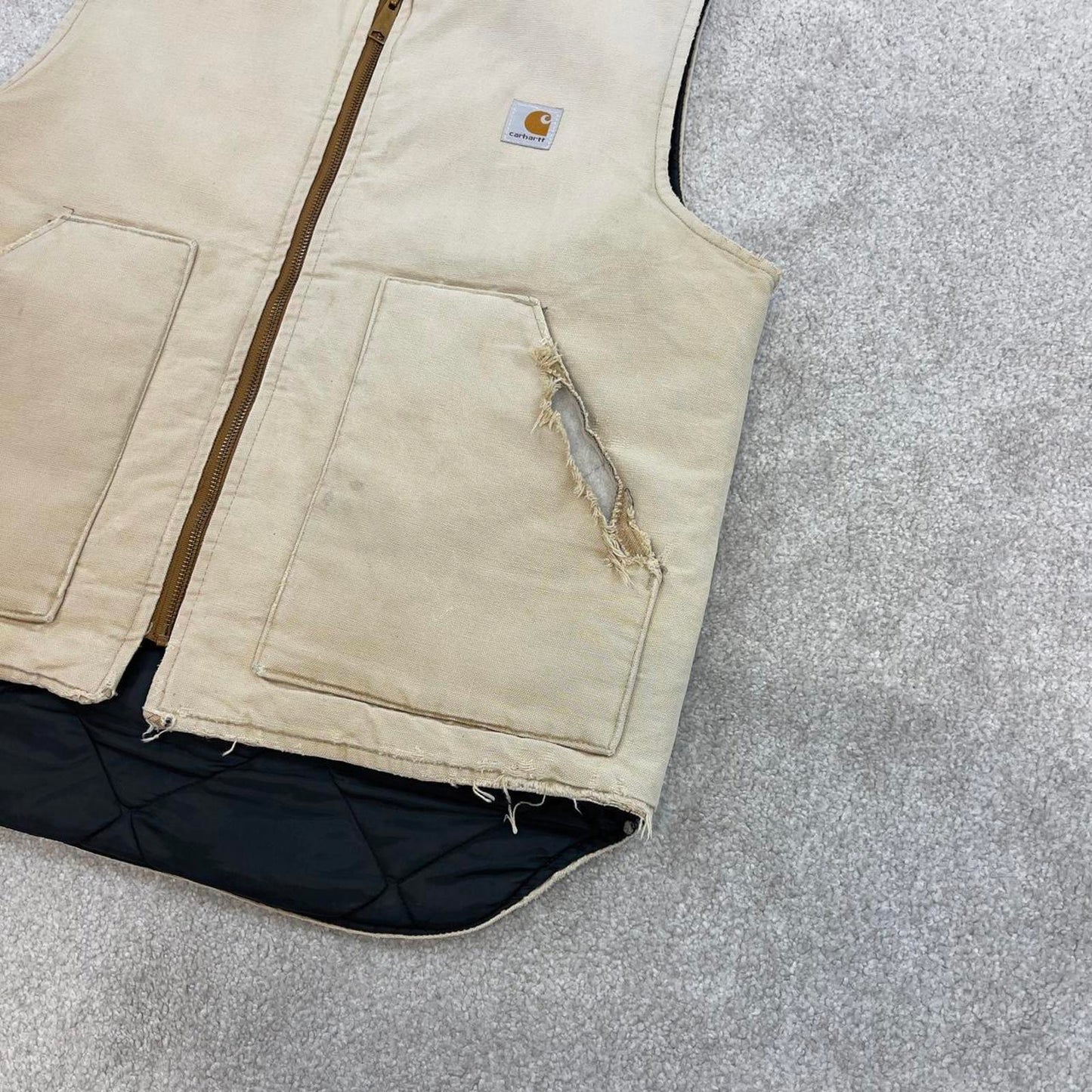 Vintage Carhartt Gilet Large beige distressed workwear body warmer vest padded canvas