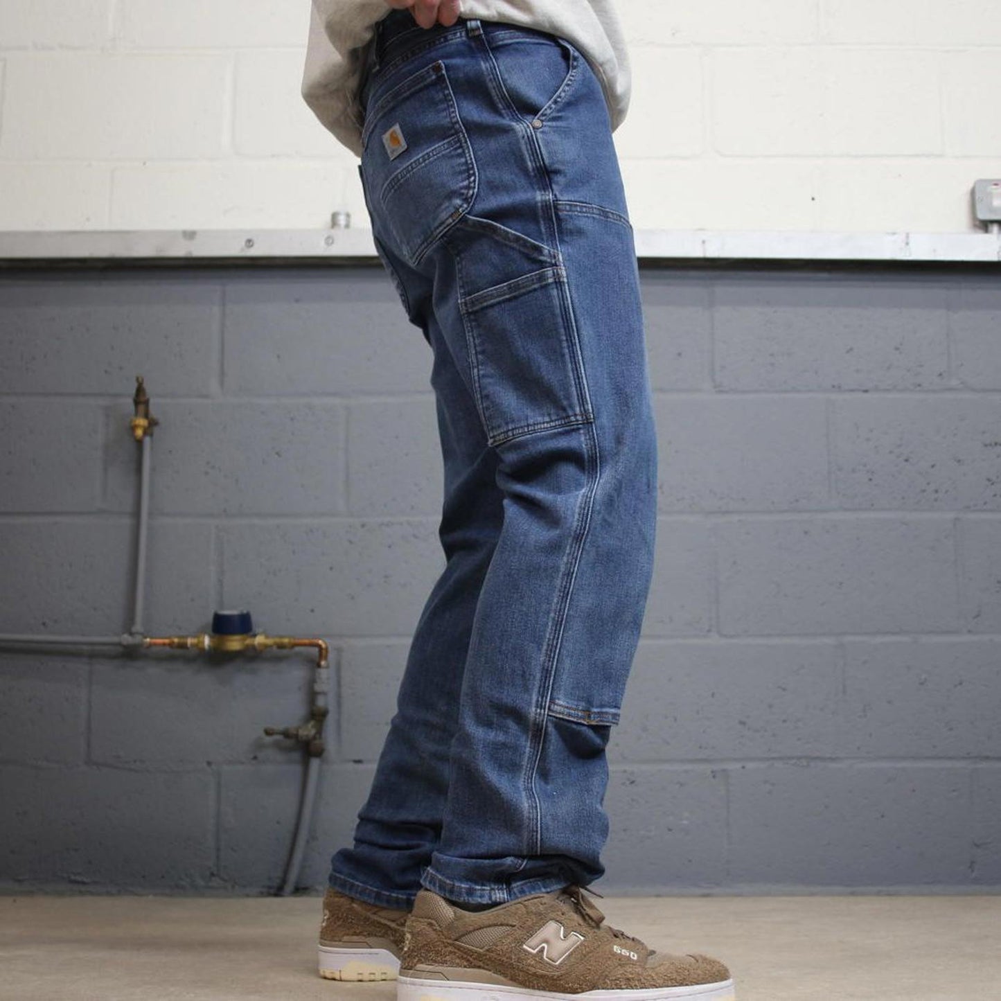 Y2K Carhartt double knee carpenter jeans women's blue relaxed fit denim skate style cargo pants