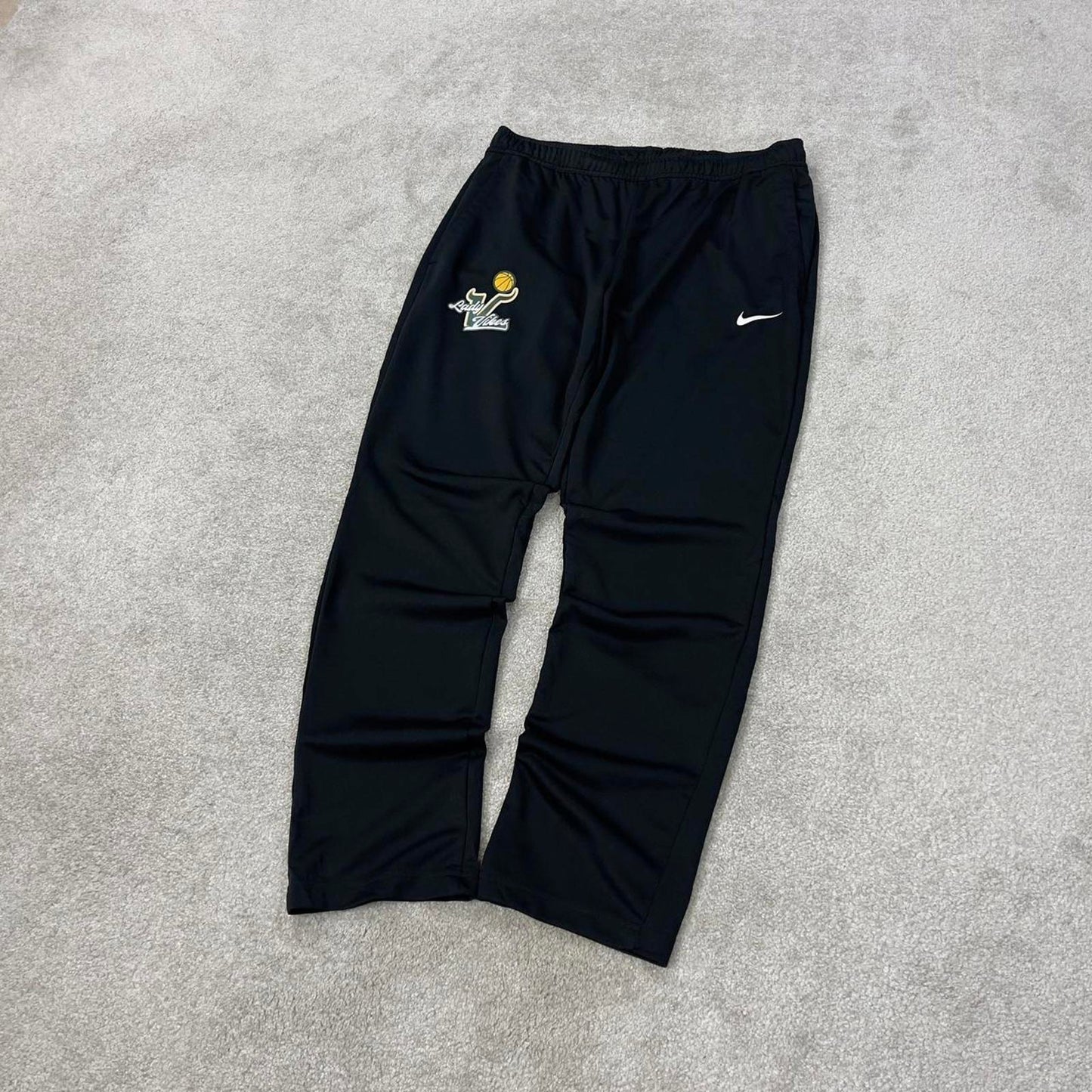 Black Nike Dri-Fit joggers Large Swoosh logo y2k style sportswear track pants