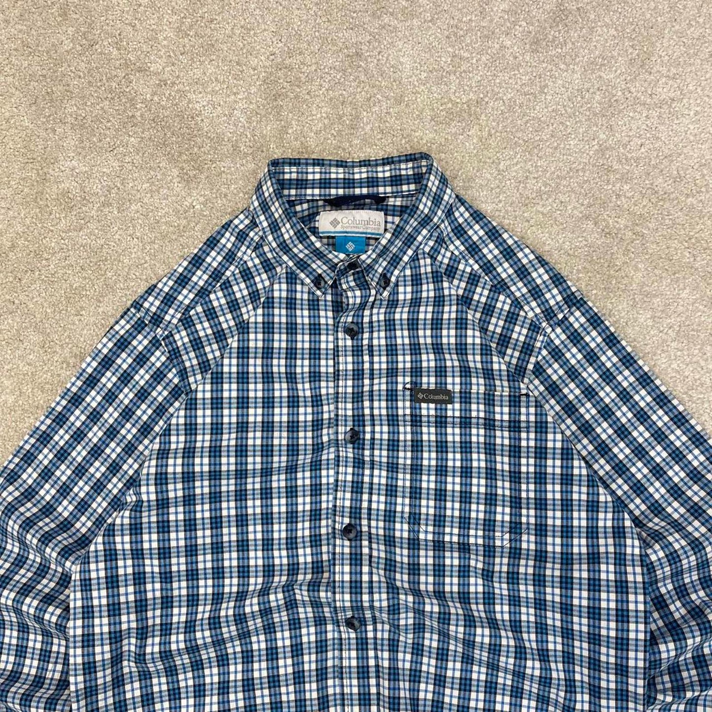 Blue checkered Columbia technical shirt Medium women's long sleeve button up autumn y2k style