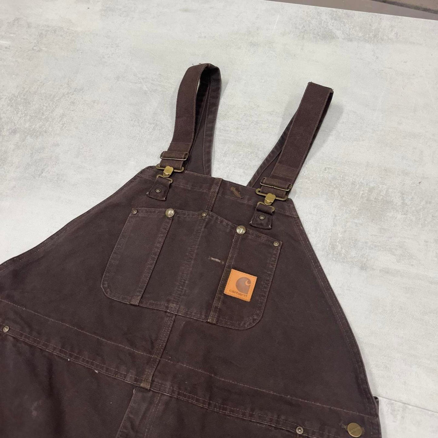 Brown Carhartt dungarees W46L30 mens canvas overalls utility worker