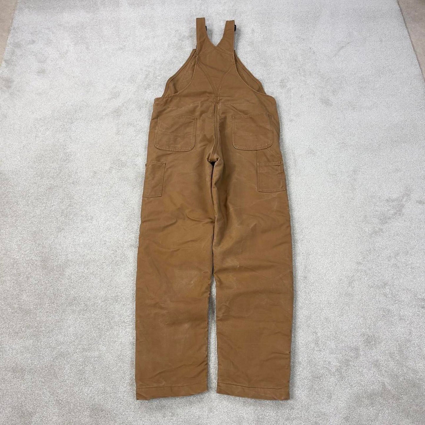 Tan Carhartt FR dungarees W42L36 padded canvas overalls 90s style fire resistant utility workwear