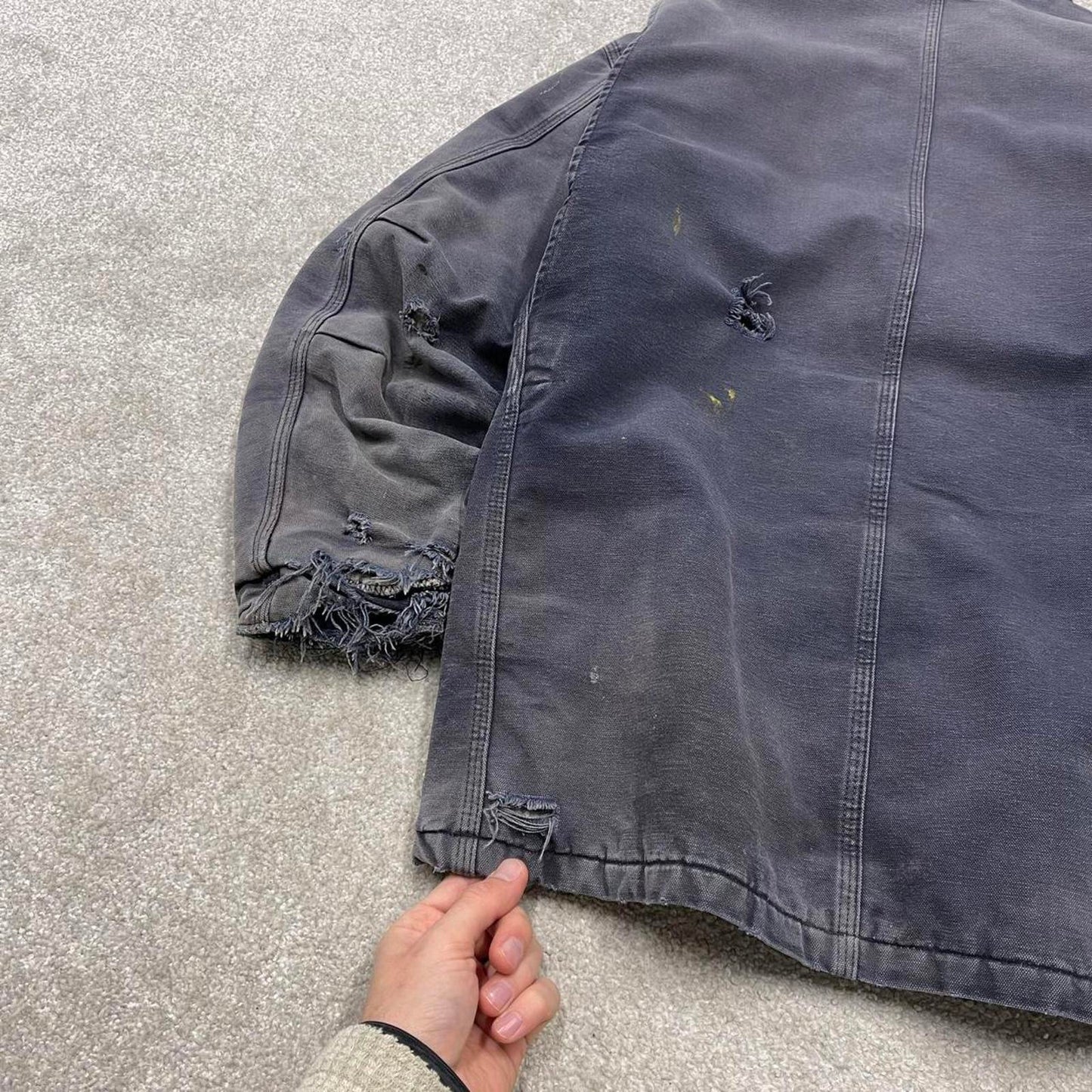 Carhartt chore work jacket navy winter 90s style L loose quilt lined canvas workwear overcoat canvas