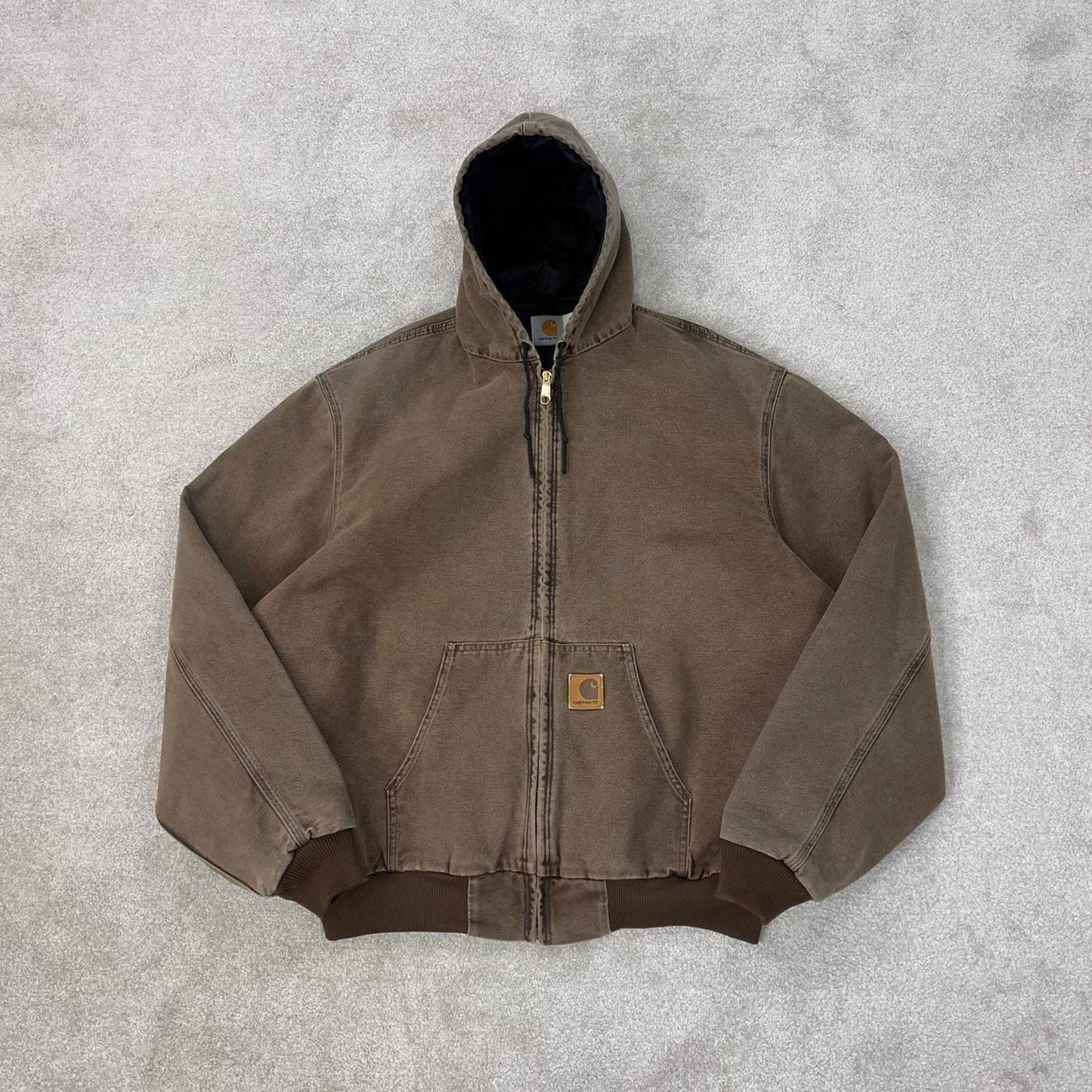 Vintage brown Carhartt hooded active jacket 2XL Tall canvas bomber