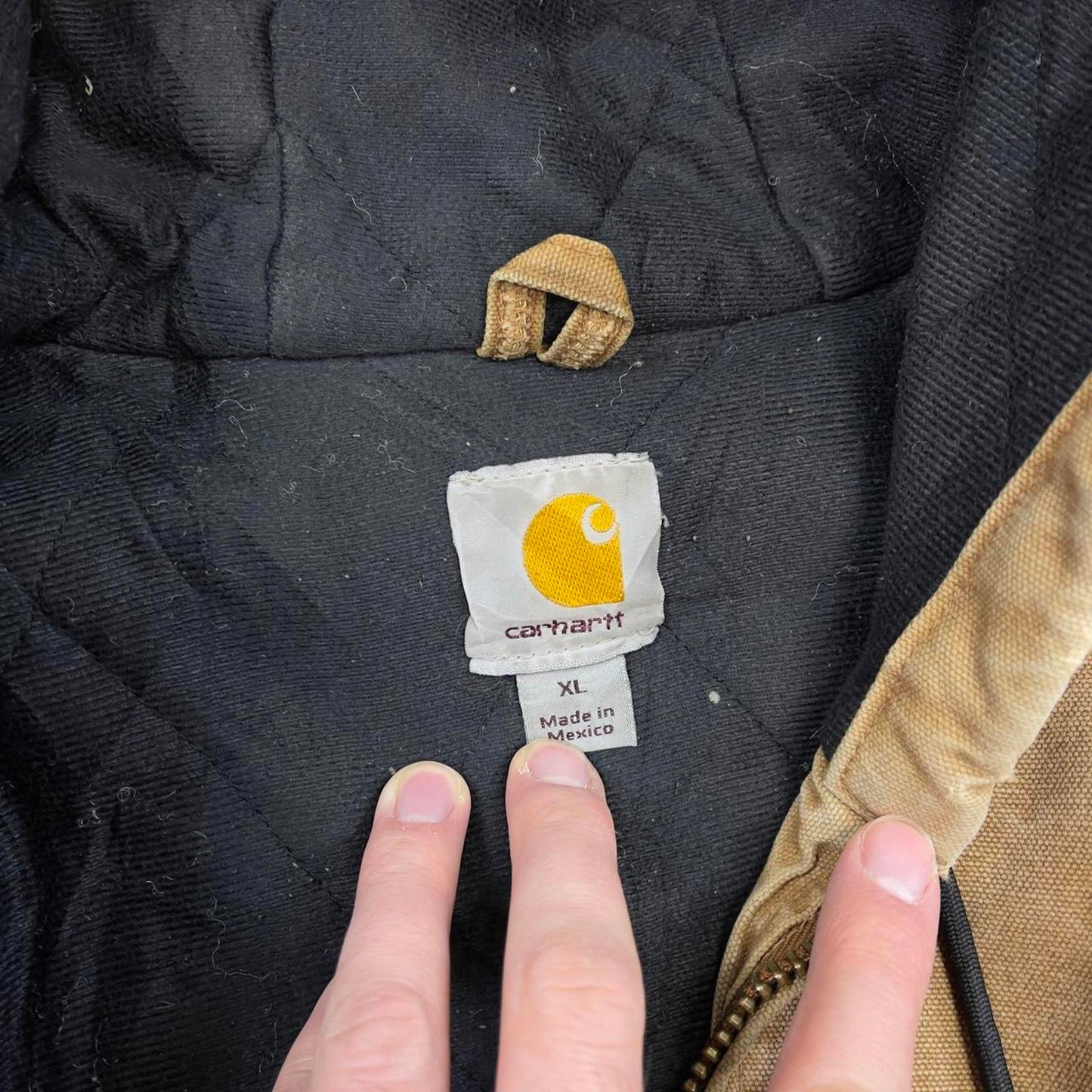 Vintage Carhartt hooded active jacket XL hamilton brown thick canvas bomber