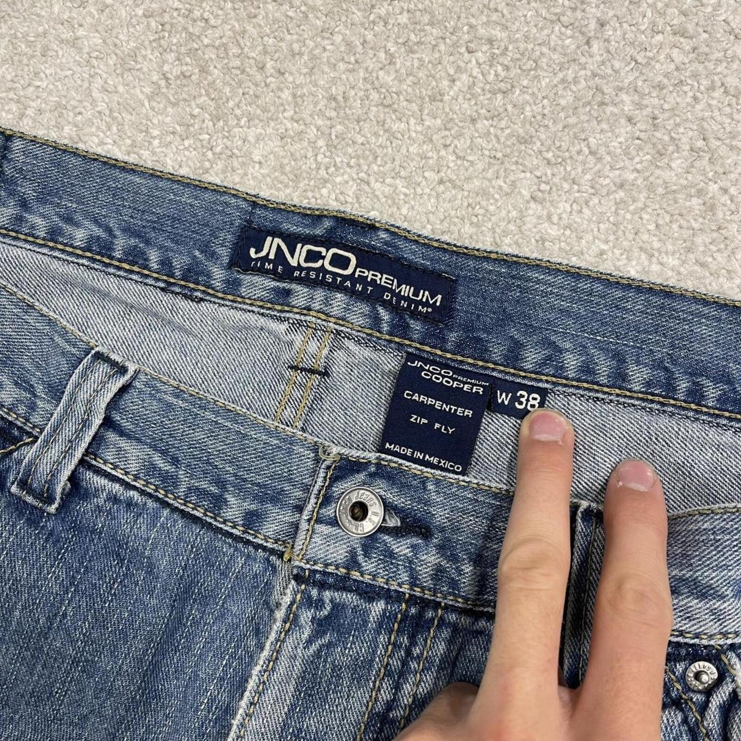 JNCO extra baggy denim shorts carpenter blue Premium embroidered skater style cargo jorts