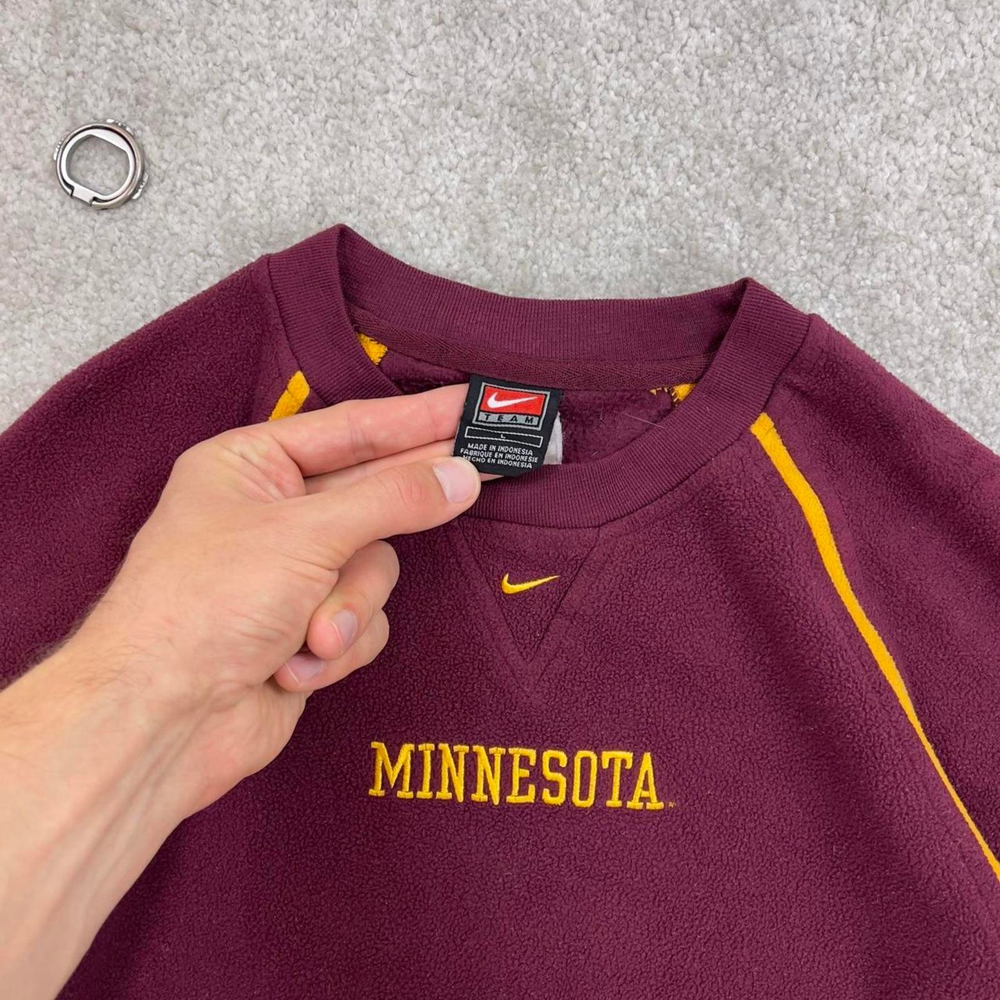Burgundy Nike Team technical pullover fleece L women's embroidered swoosh logo Minnesota autumn y2k