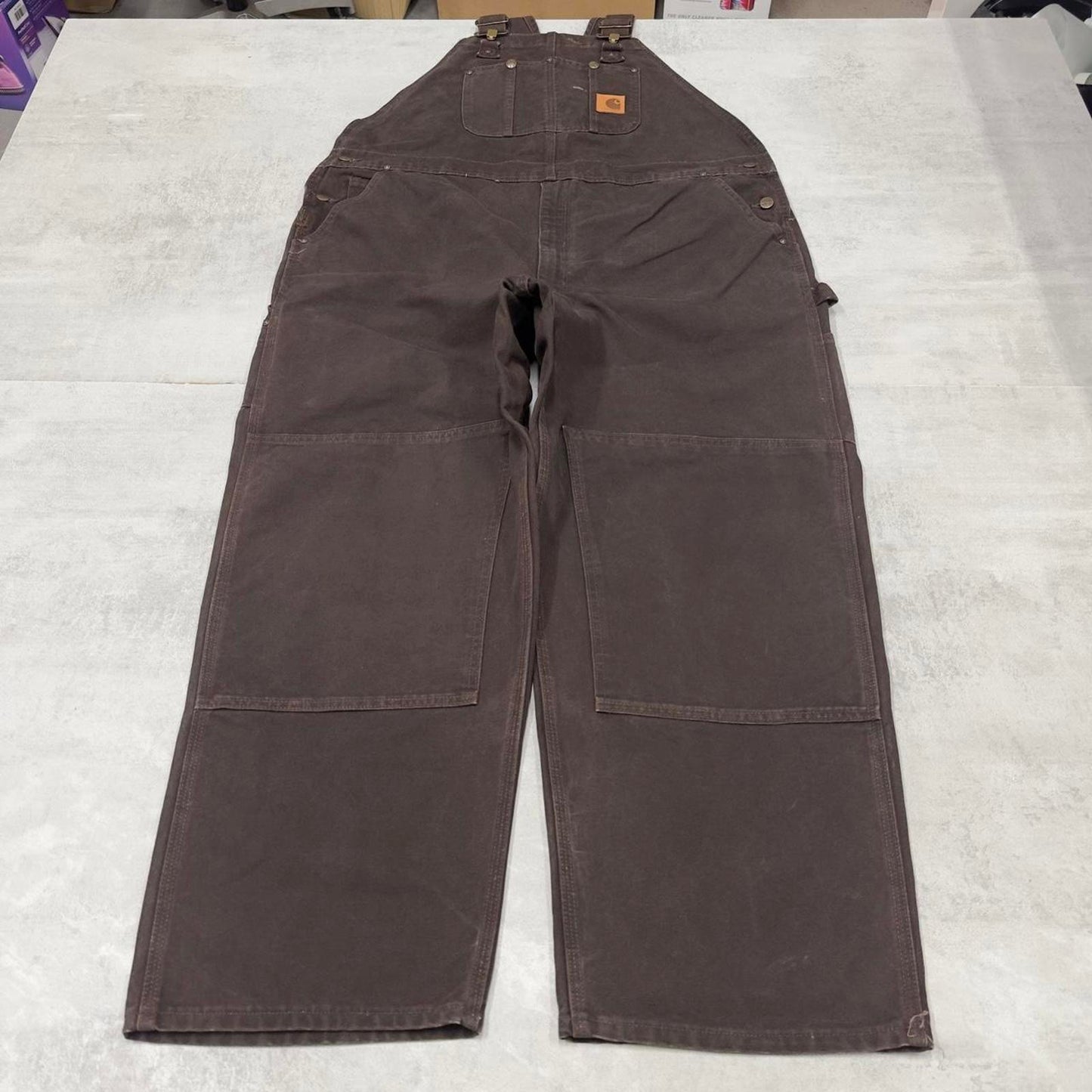 Brown Carhartt dungarees W46L30 mens canvas overalls utility worker