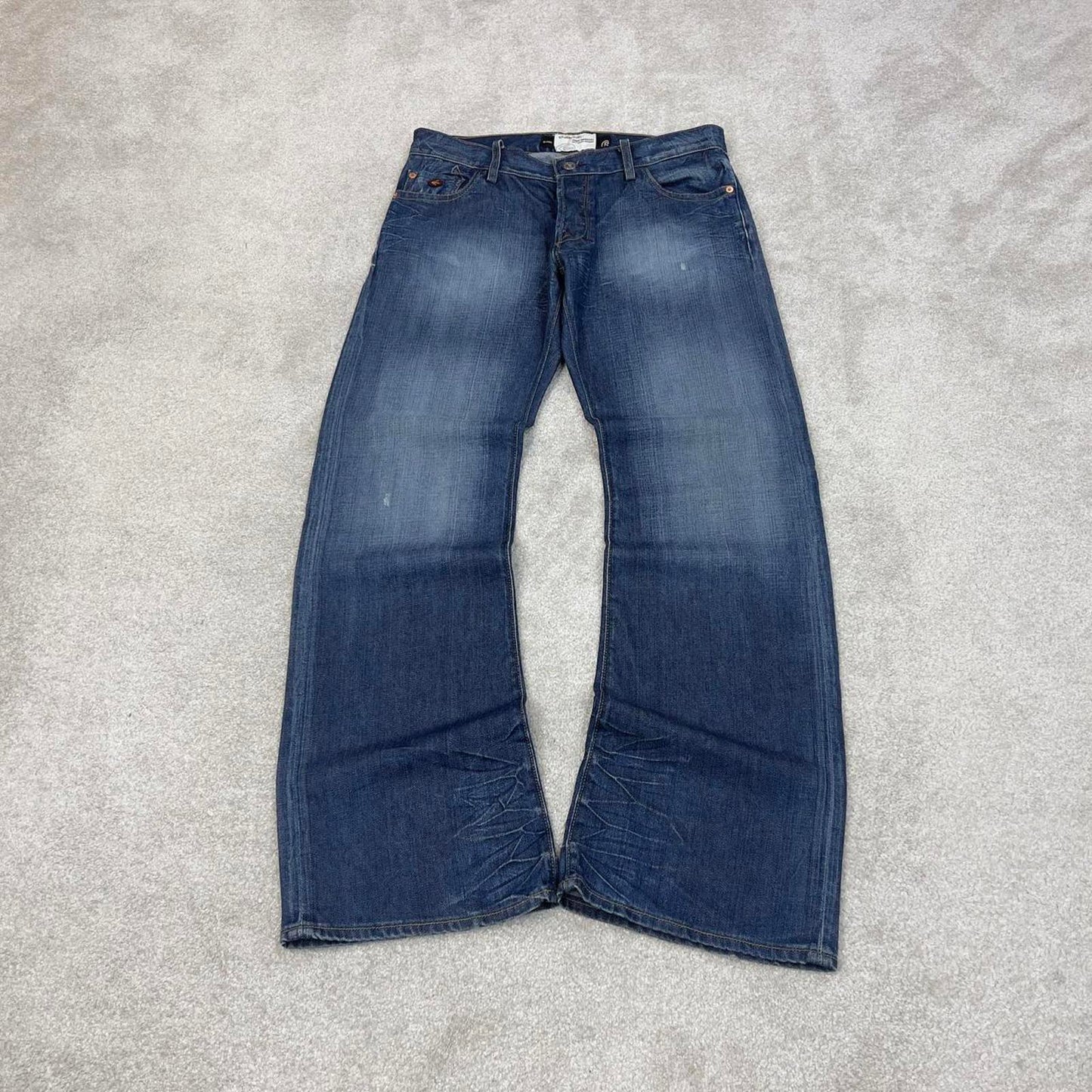 Blue Energie jeans W34L34 loose bootcut y2k 00s style jeans embroidered stitch detail