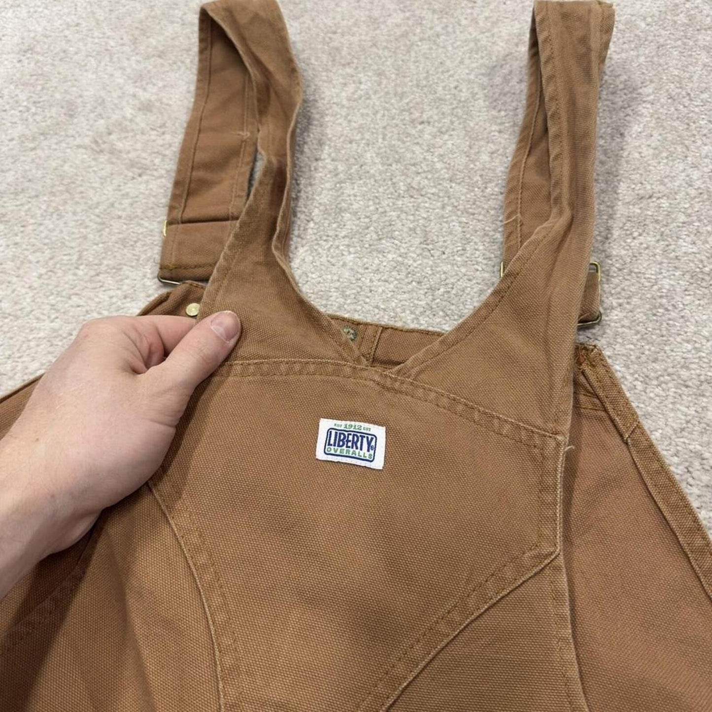 Vintage y2k baggy denim Dungarees loose tan Liberty workwear bib & brace overalls utility