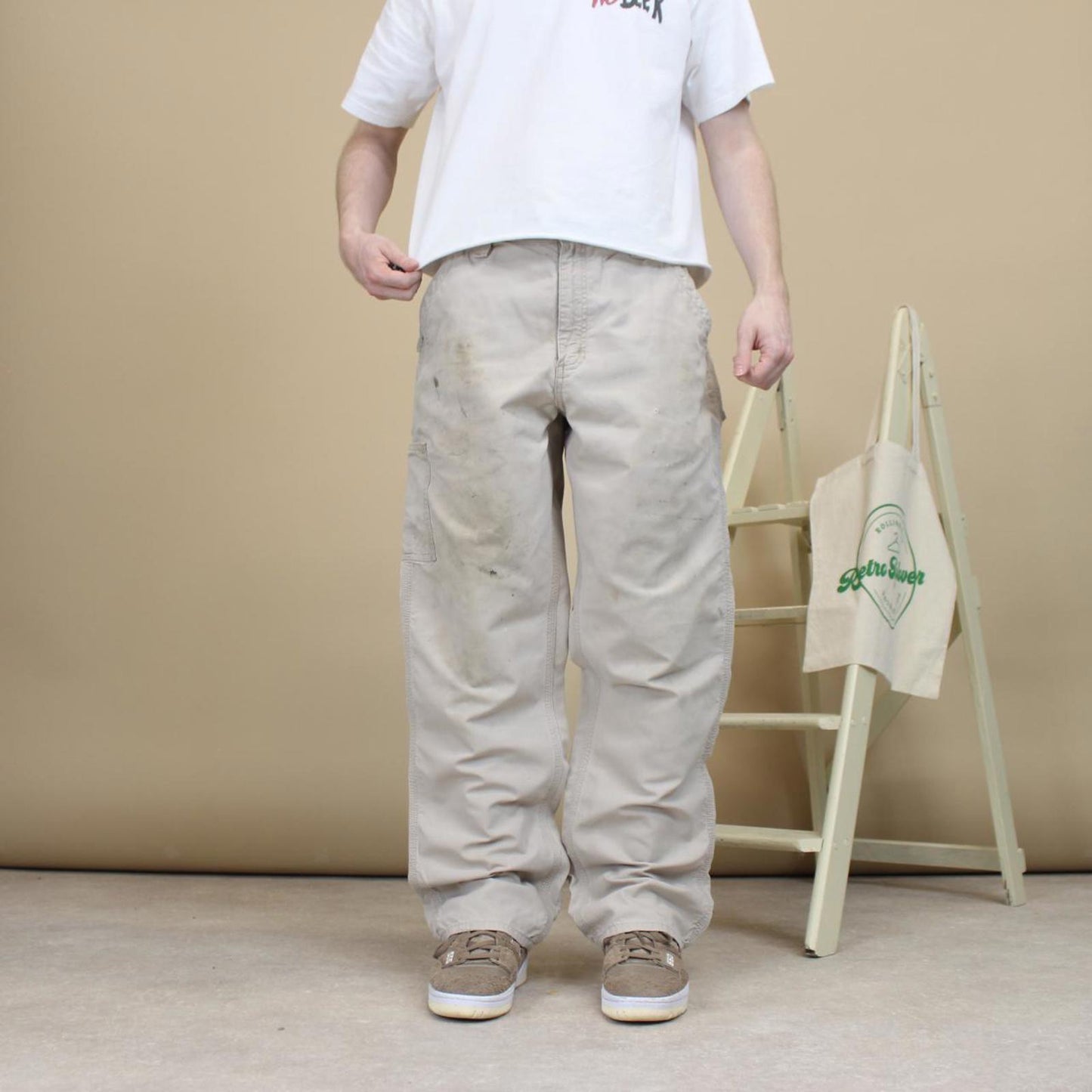 Beige Carhartt carpenter trousers W34L32 loose 90s style skater cargo pants