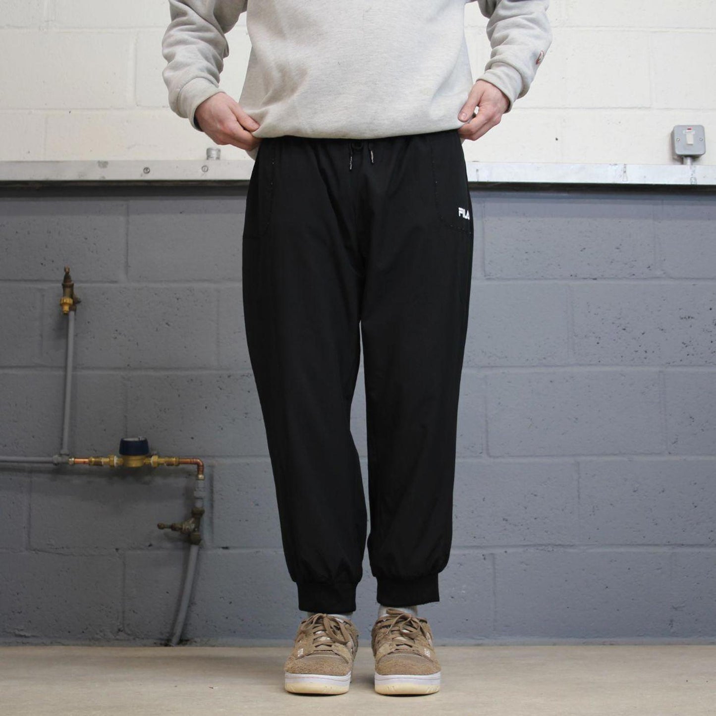 Black FILA trackies 16 loose y2k style joggers adjustable print logo track pants