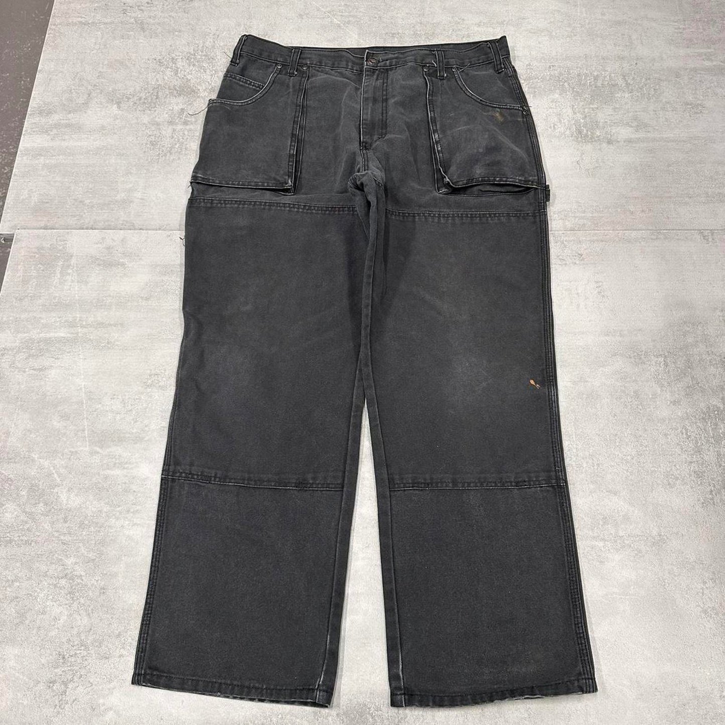 Black baggy Dickies carpenter jeans W38L29 double knee wide leg thick canvas 90s style cargos