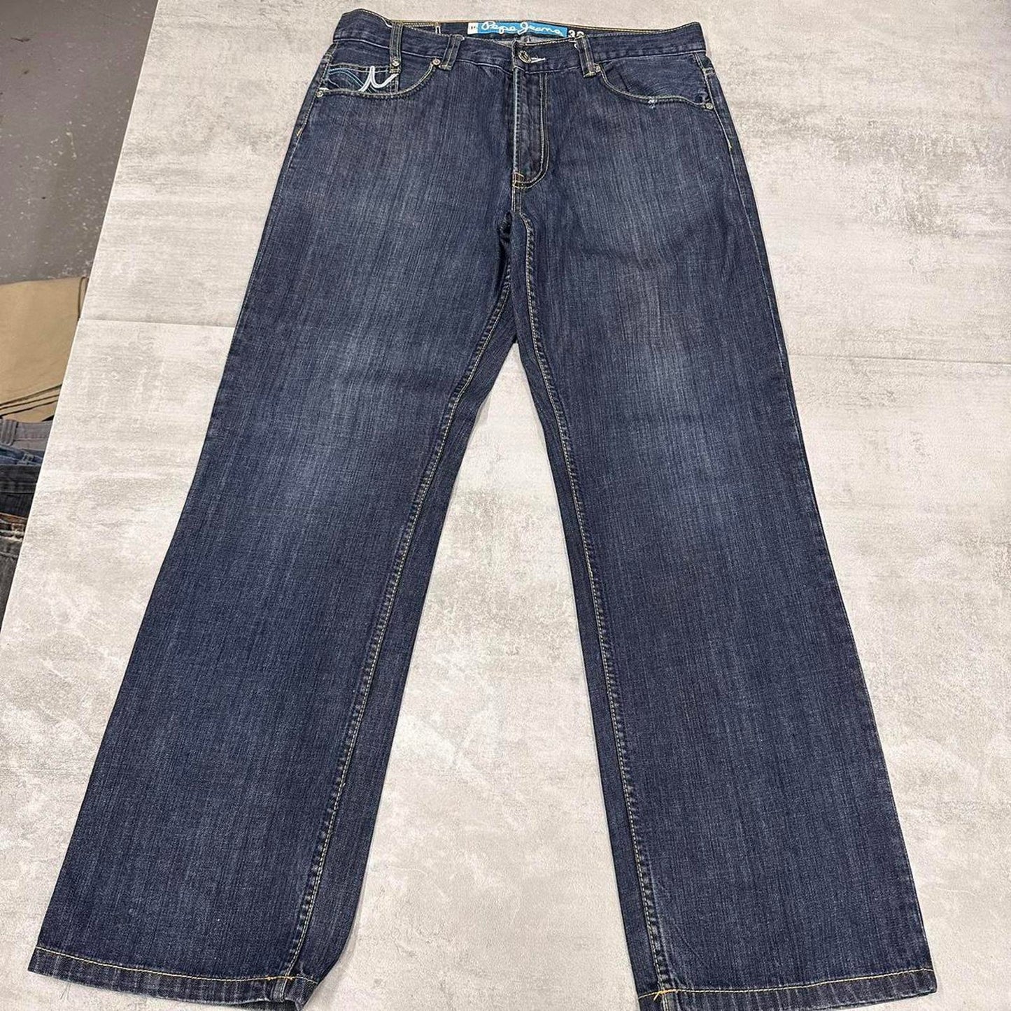 Blue embroidered Pepe jeans W36 L32 loose denim hip hop style stitch design jeans