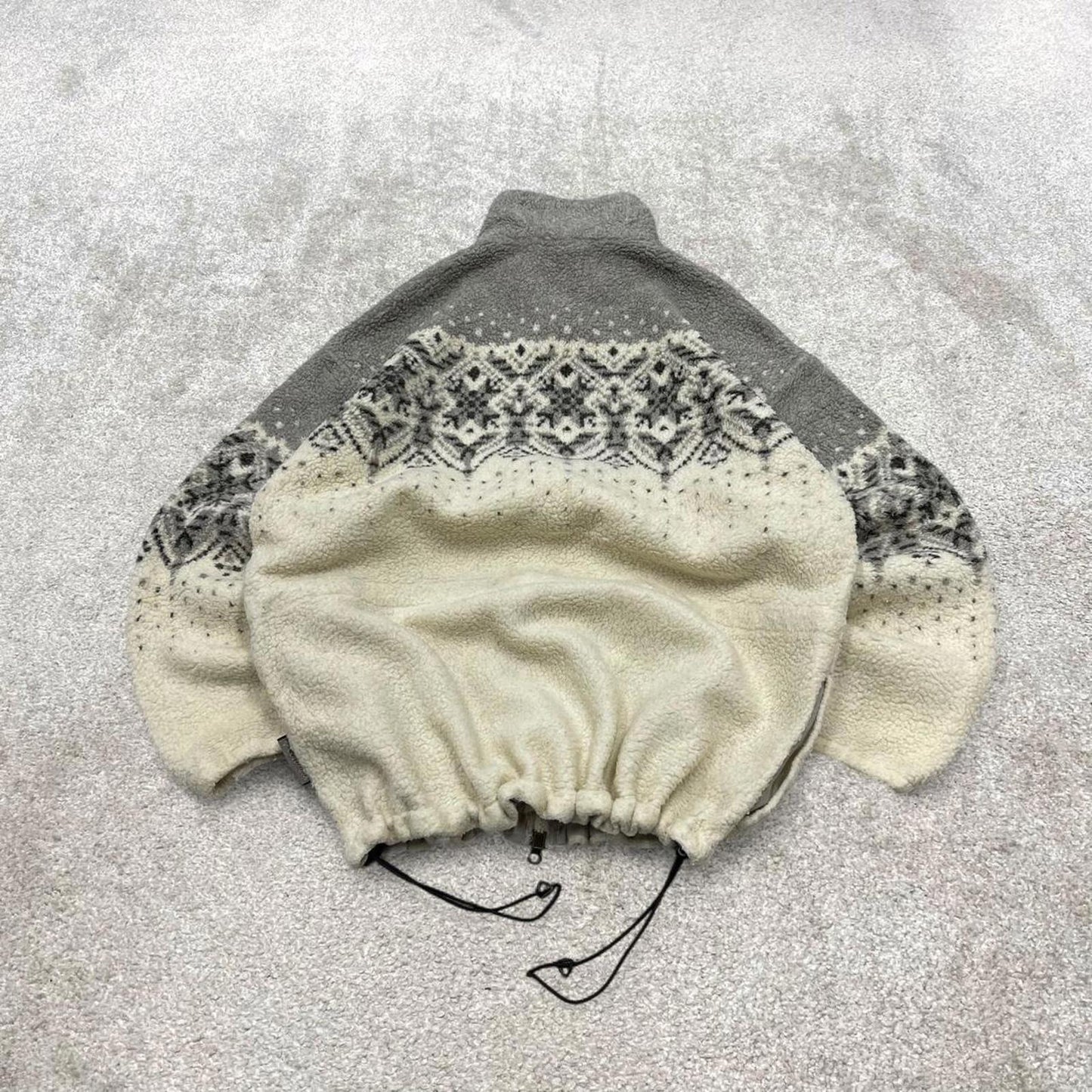 Grey beige aztec Columbia technical fleece L women's y2k style full zip up autumn adjustable waist