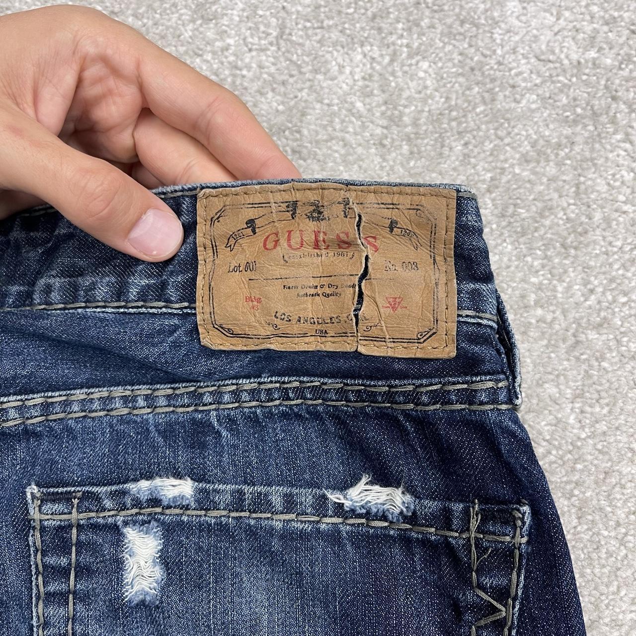 Y2K Guess bootcut jeans W33L34 blue ripped denim Loose bootcut pants with stitch design and pockets