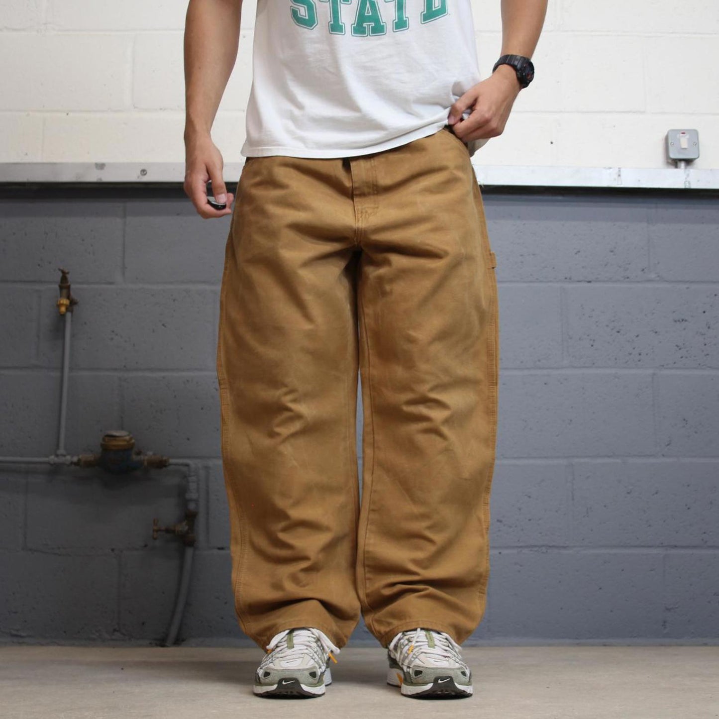 Baggy Dickies carpenter jeans W40L30 tan brown wide leg 90s style canvas cargos