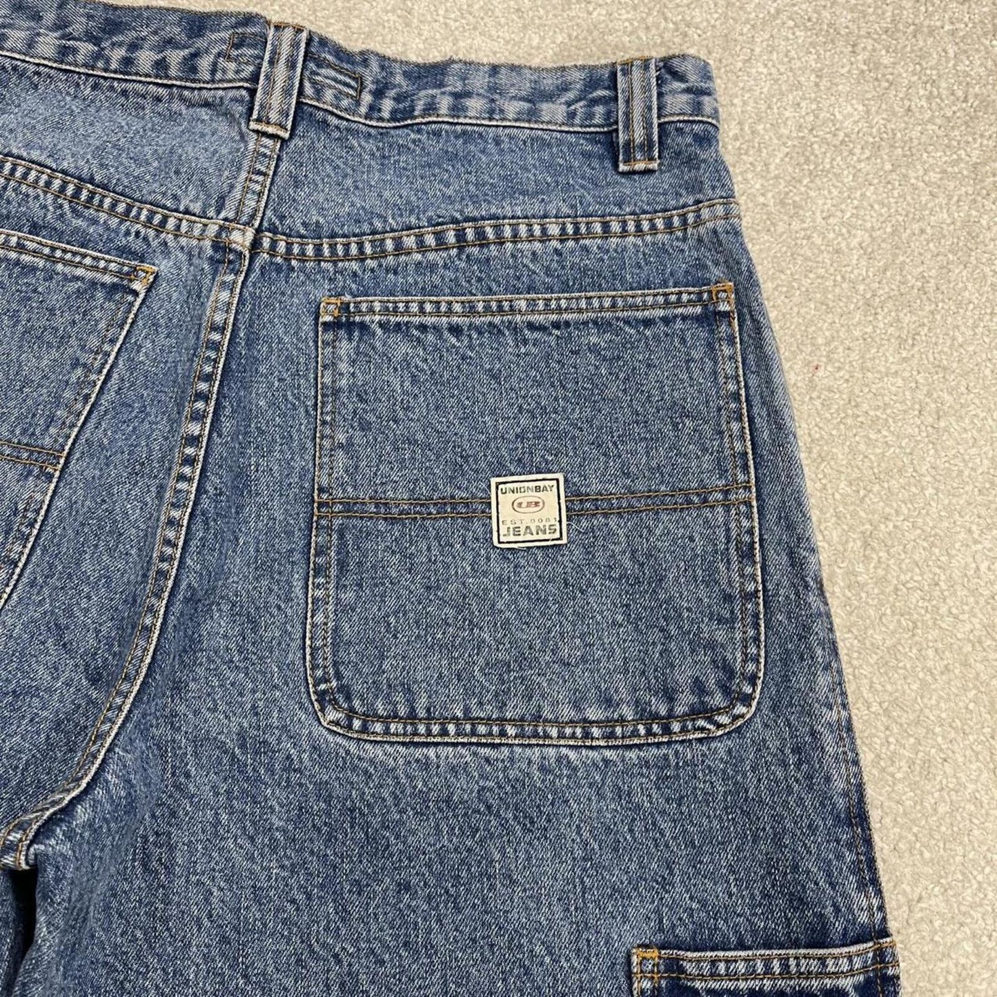 Baggy denim carpenter shorts cargo blue Union Bay skater style surf jorts