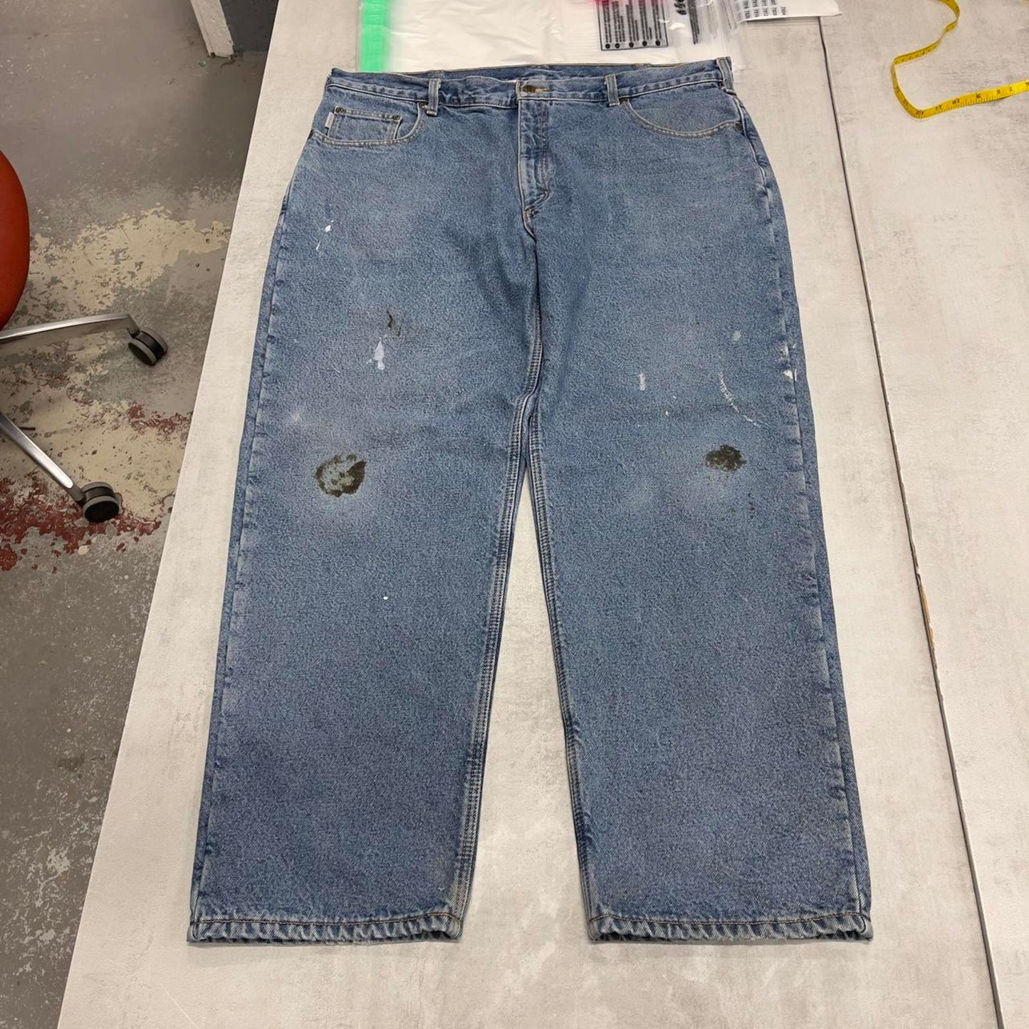 Mens Carhartt jeans W42 L30 blue thick fleece lined 90s style skater work jeans