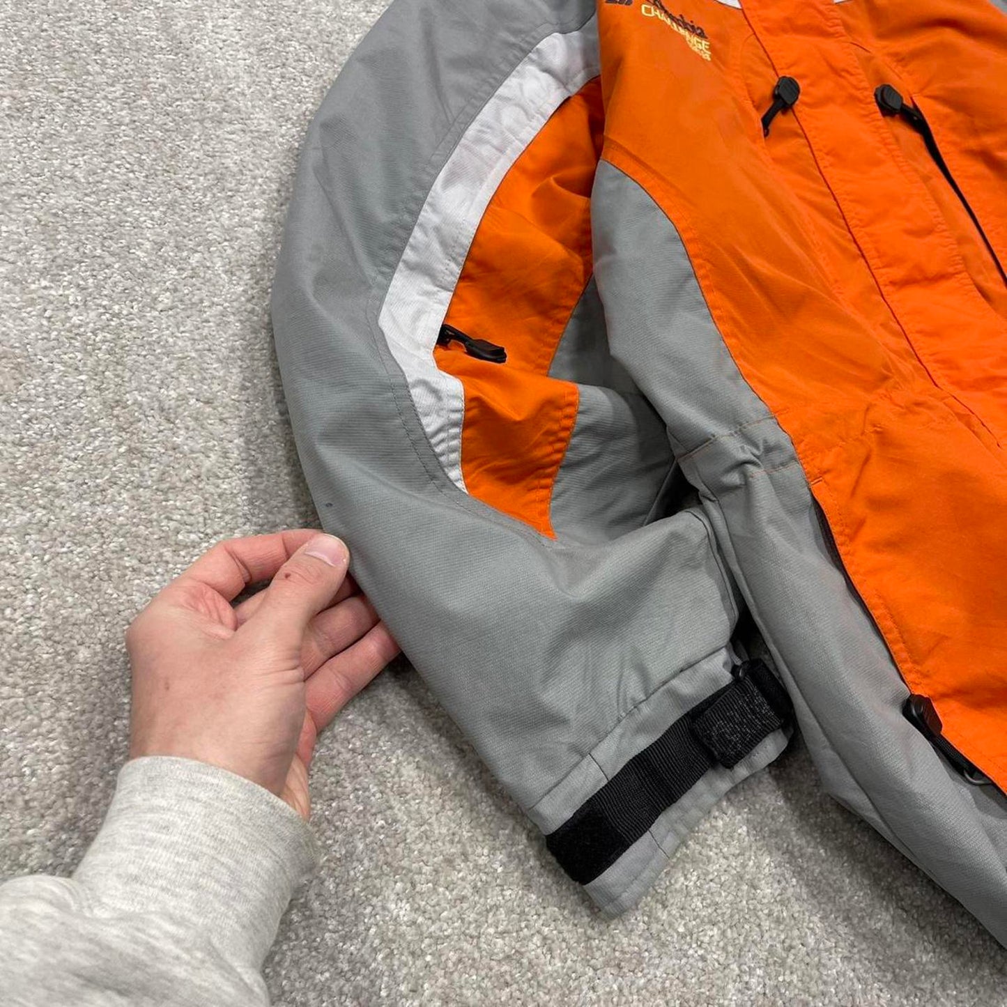Y2k Columbia technical ski windbreaker jacket orange snow boarding jacket snow skirt adjustable