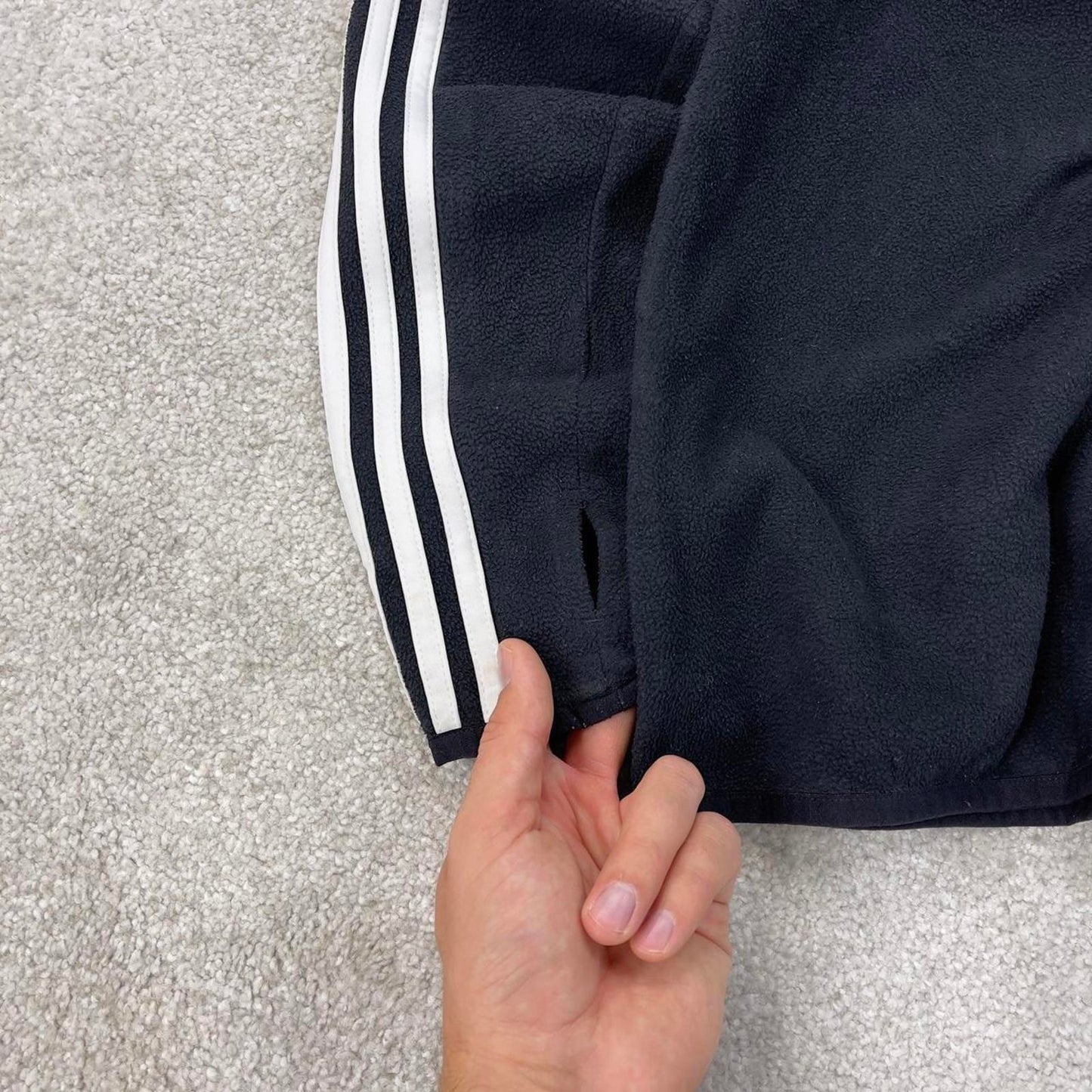 Black Adidas technical fleece Small 1/4 zip pull over y2k autumn style lightweight zip up striped
