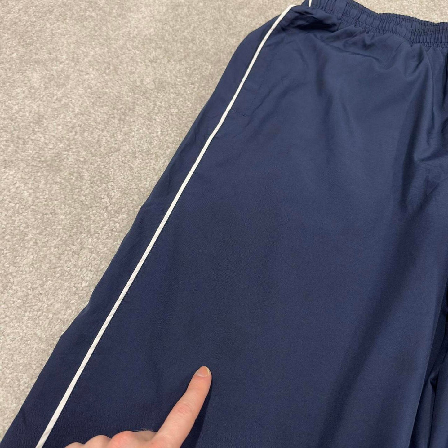 Vintage y2k baggy Nike tracksuit bottoms navy Loose wide-leg lined embroidered striped track pants