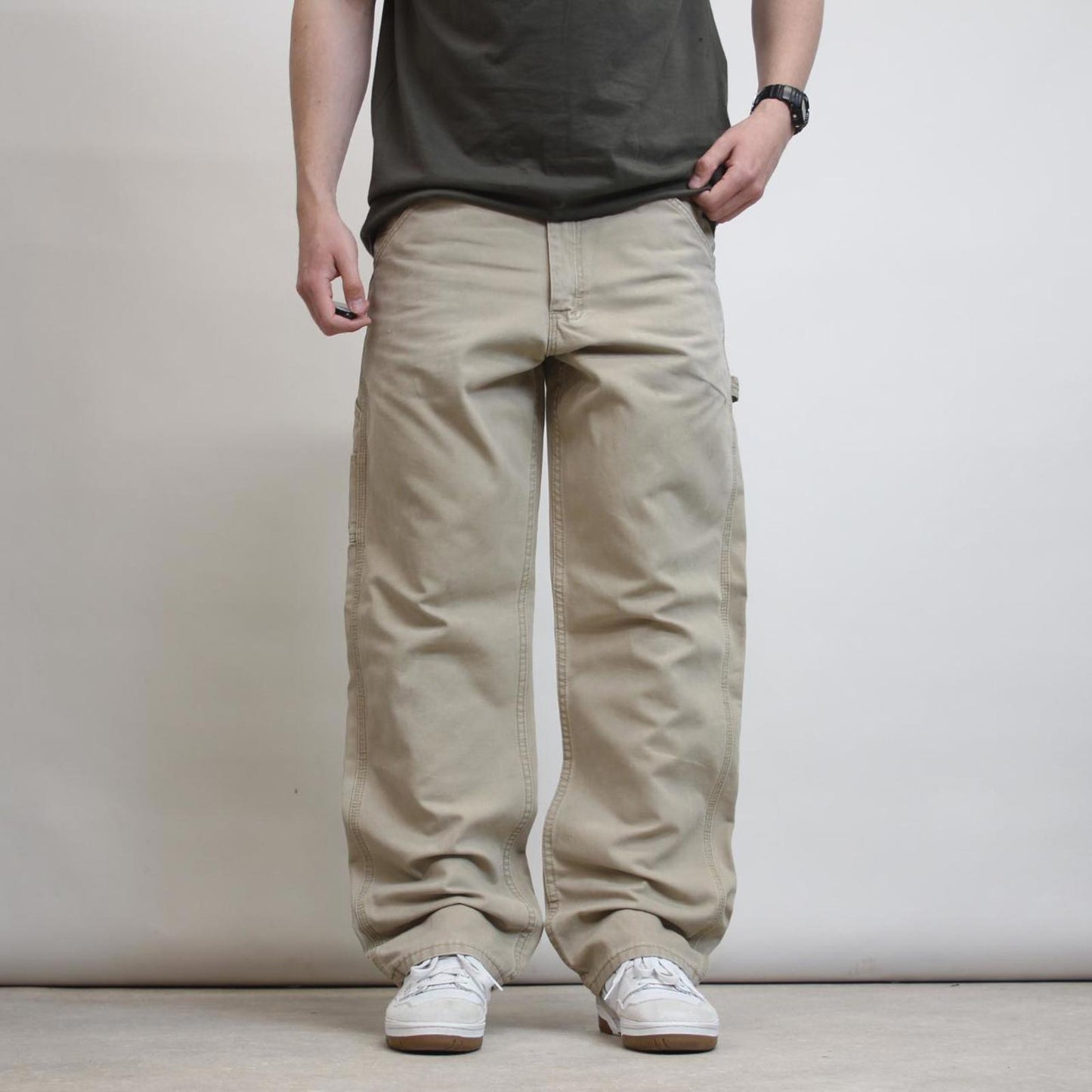 Mens Lee carpenter pants W36 L32 khaki loose skater style cargos patch logo
