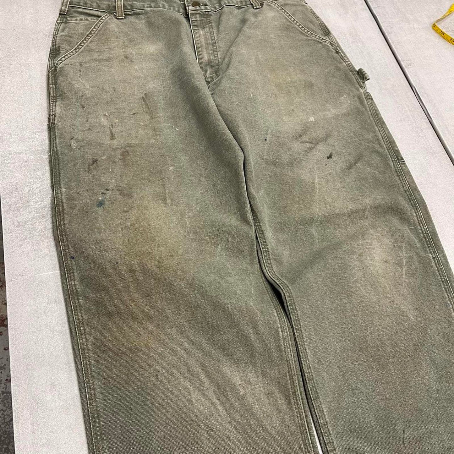 Green baggy Carhartt carpenter jeans W38 L30 wide leg canvas 90s style skater cargos