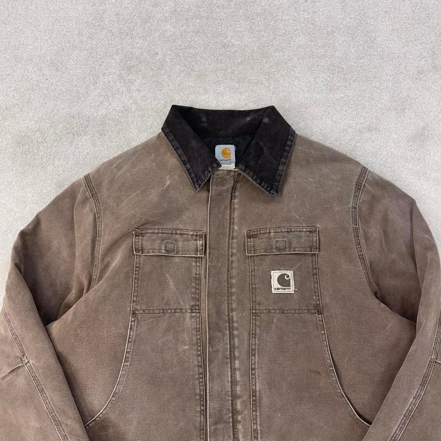 Vintage brown Carhartt jacket 2XL - canvas arctic quilt lined chore coat collar sandstone