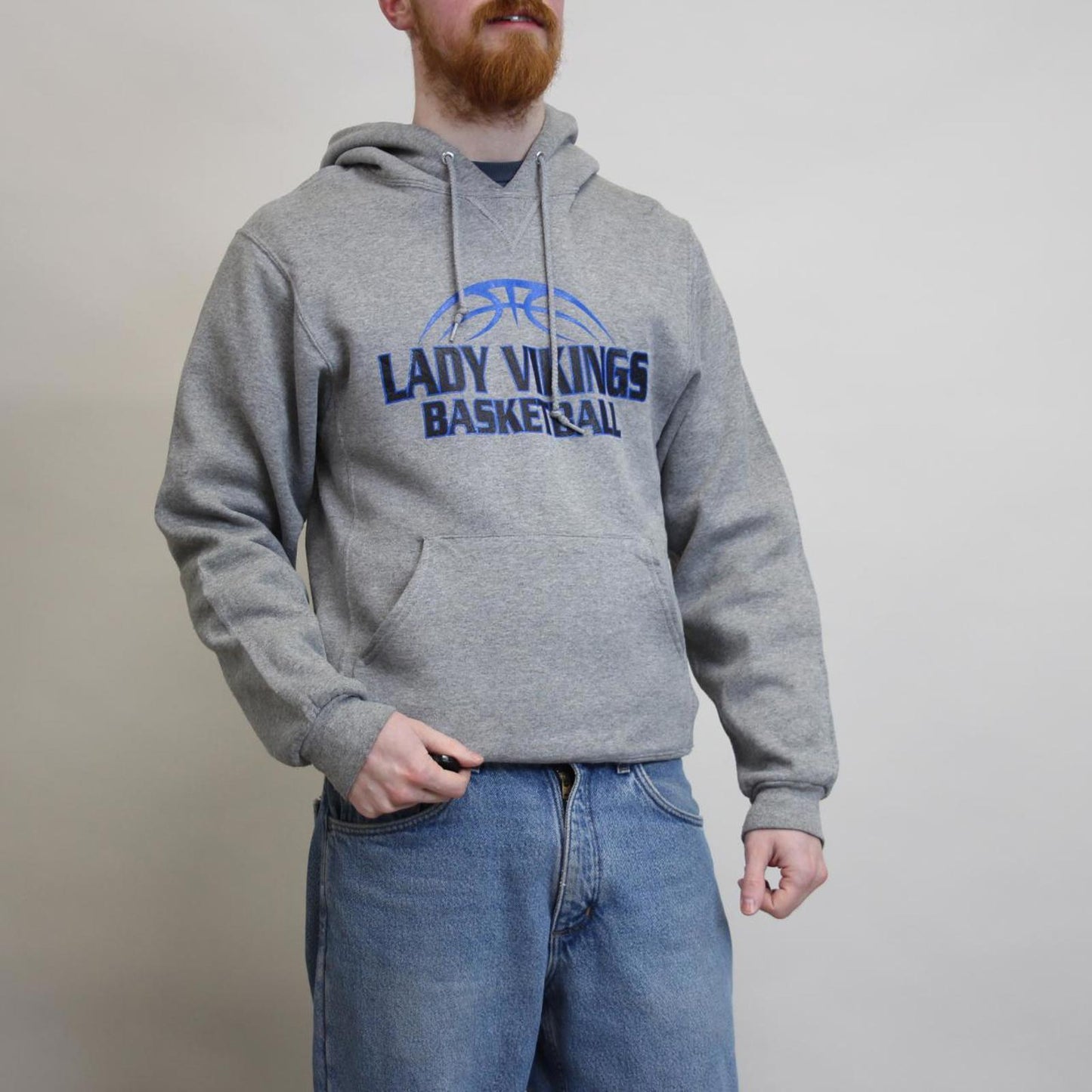 Grey Russell Athletic hoodie S boxy pullover jumper print design
