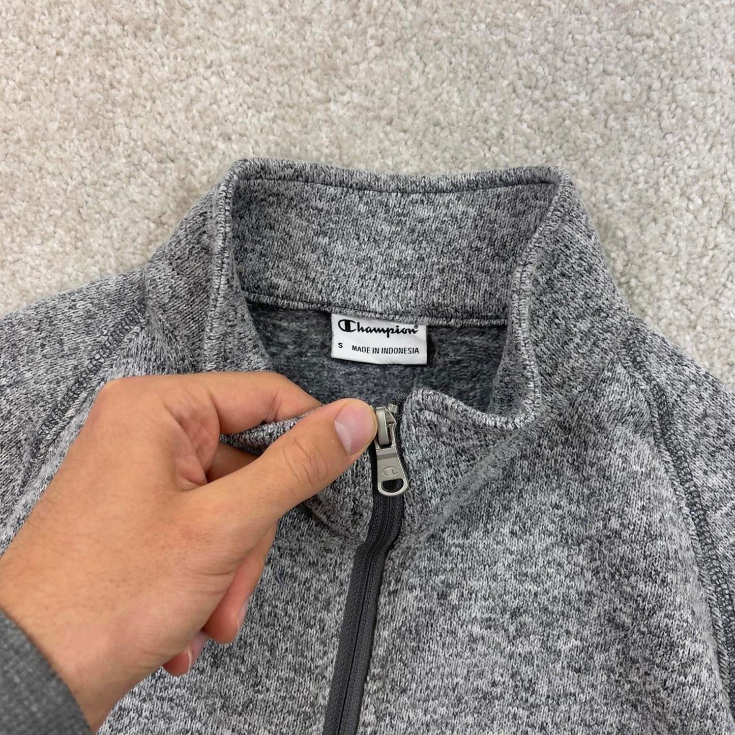 Grey Champion technical fleece Small 1/4 zip up pull over y2k autumn knit style rodeo embroidered