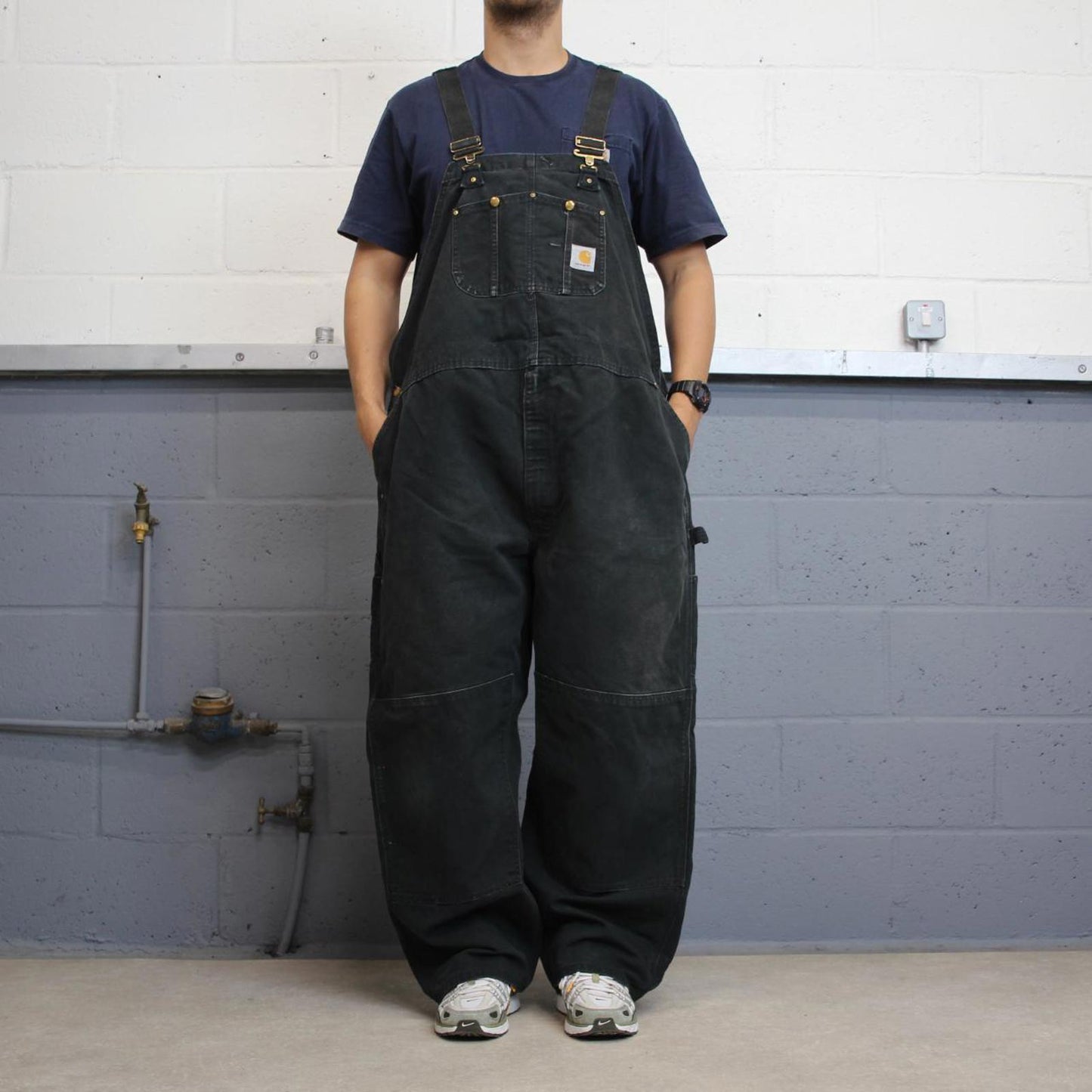 Black Carhartt dungarees W52L30 mens canvas overalls utility worker