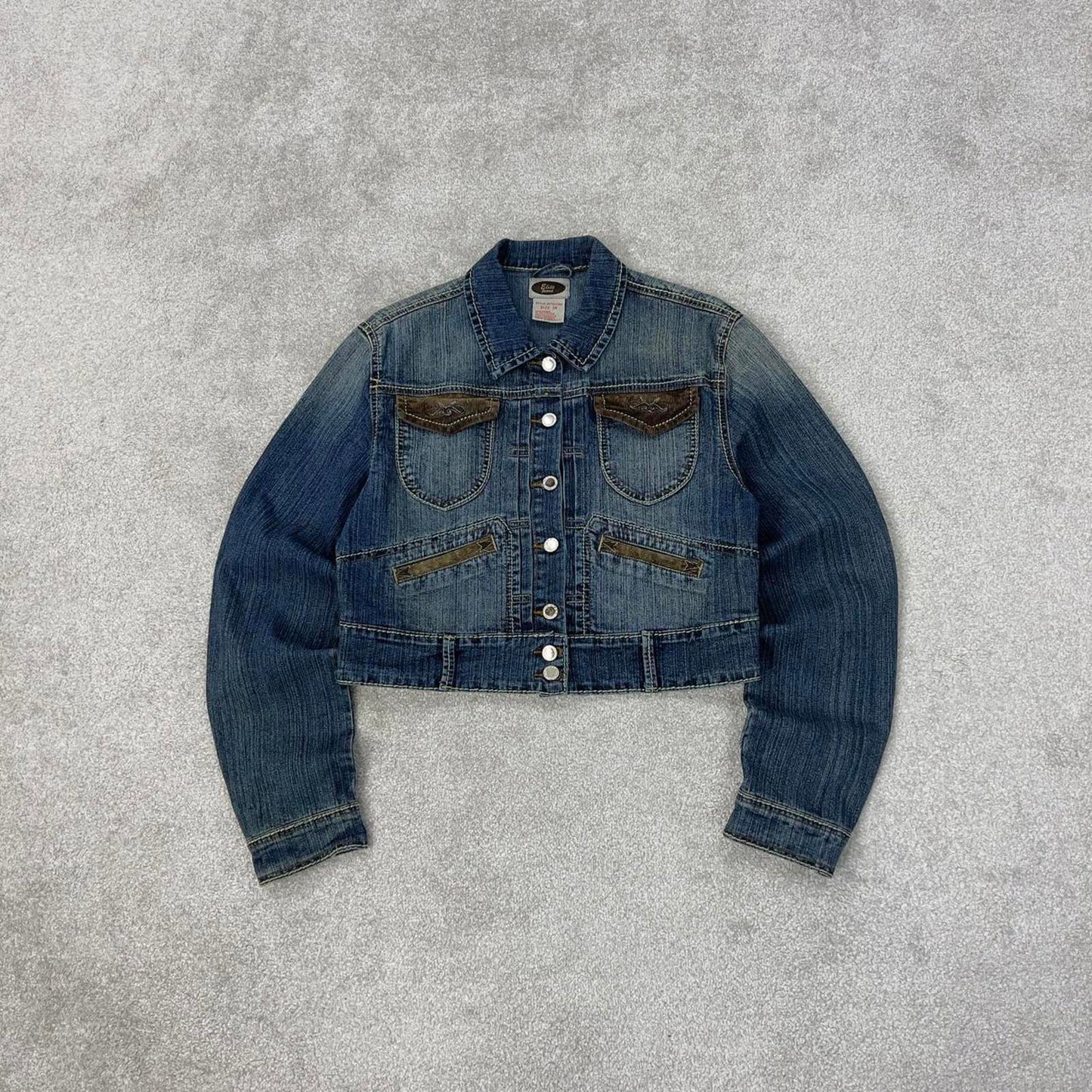 Elite Jeans denim jacket 2X women's blue western Cinch denim cowgirl cropped jacket