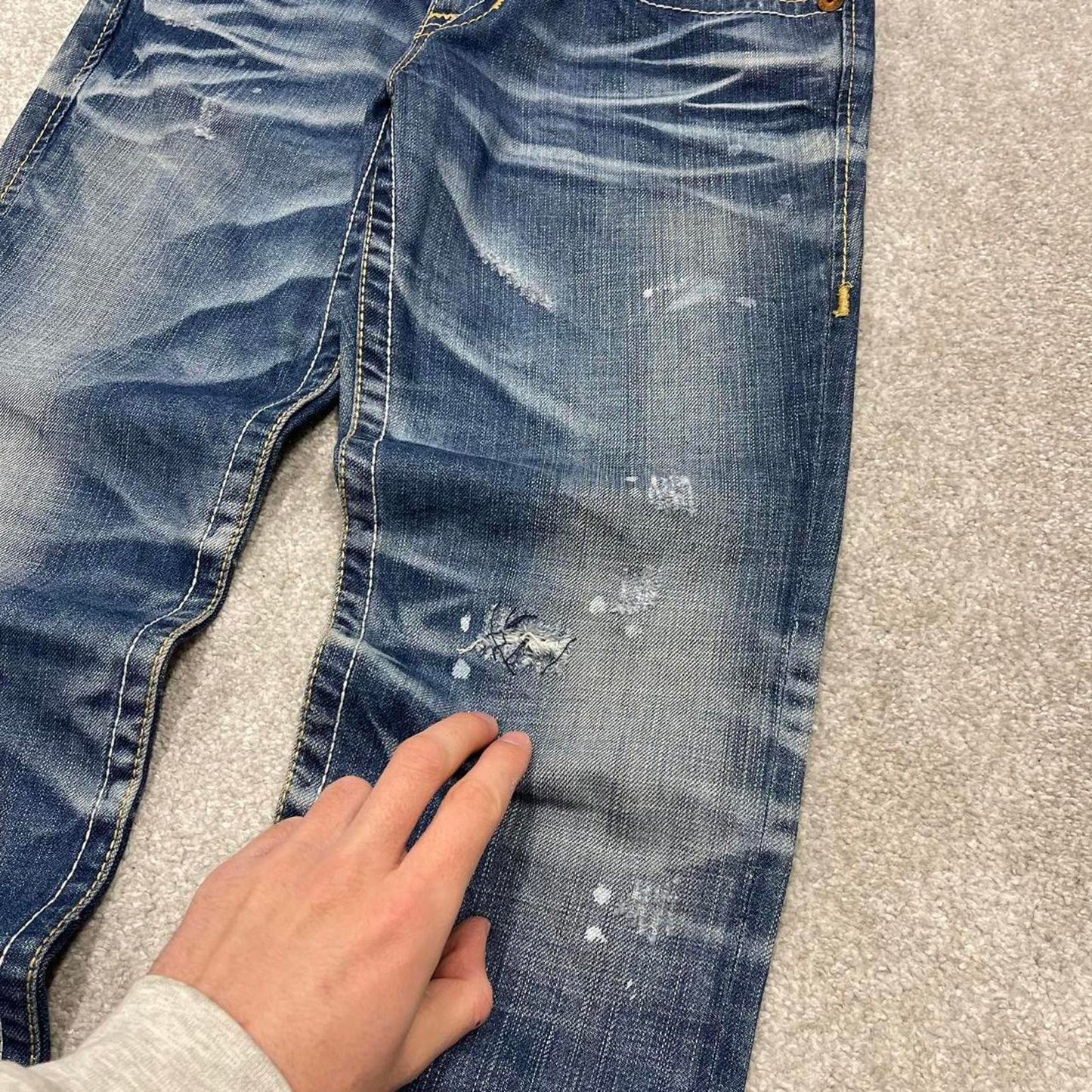 Y2k embroidered big star jeans blue Straight slim 00s style denim pants waist patch logo