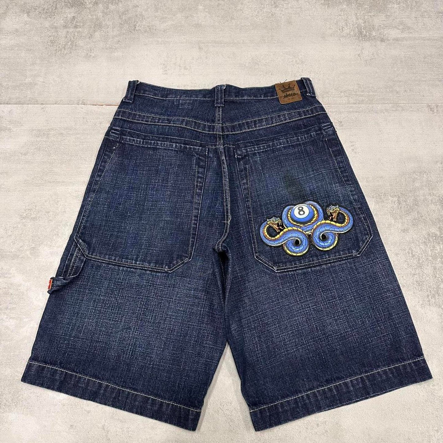 JNCO Serpent 8 Ball shorts W32 loose denim skater 90s style large design hip hop