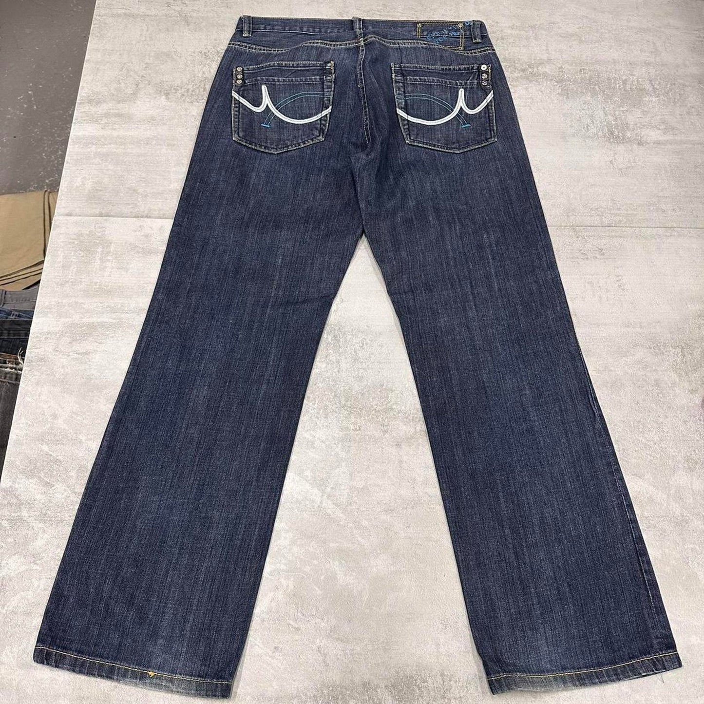 Blue embroidered Pepe jeans W36 L32 loose denim hip hop style stitch design jeans