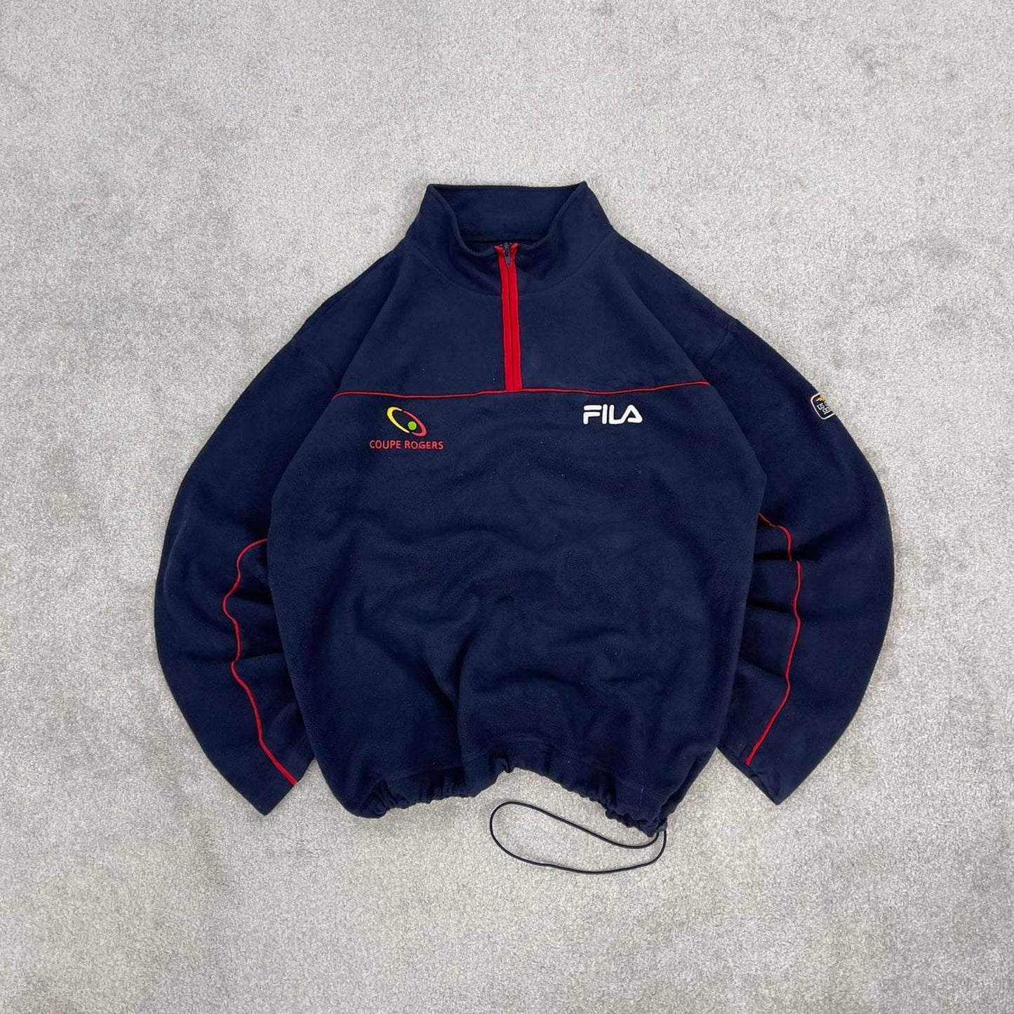 Y2K FILA us open series fleece XL navy coupe rogers pullover 1/4 zip embroidered design