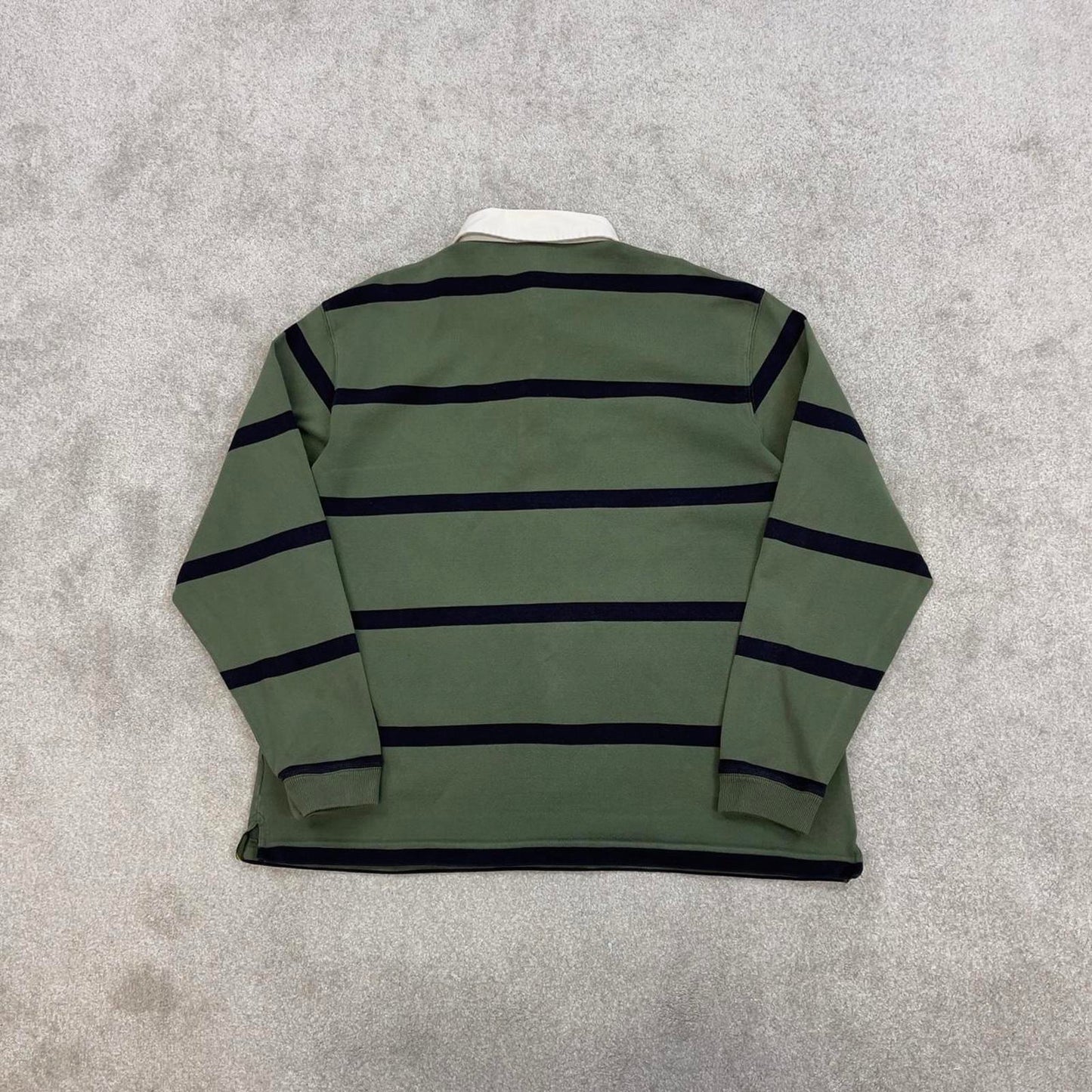 Green Land's End Vintage-Inspired Rugby Shirt XL classic striped long sleeve button up boxy fit