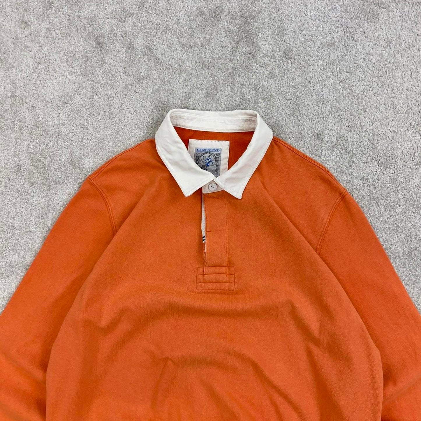 Orange Lands' End vintage Rugby Shirt Medium classic pastel colour long sleeve polo boxy fit