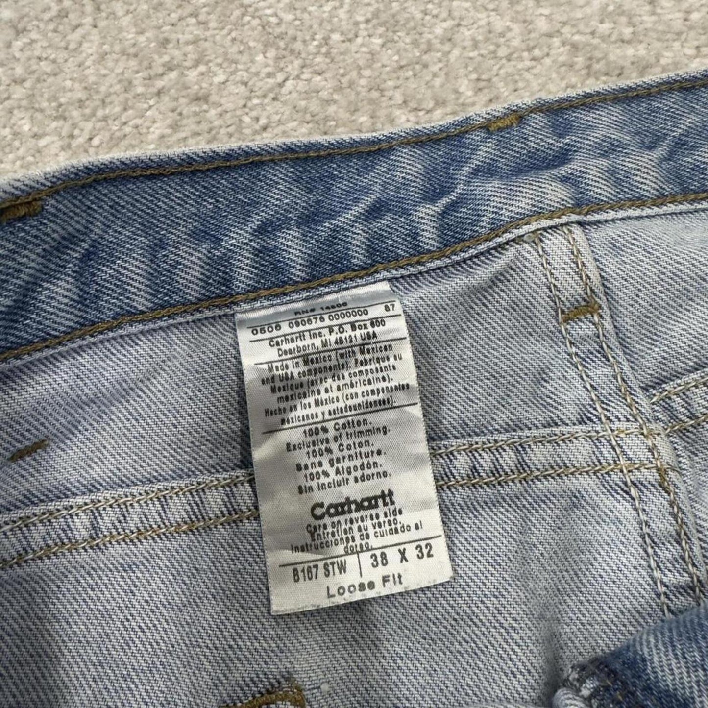Carhartt denim shorts y2k faded blue Loose skater style work jorts