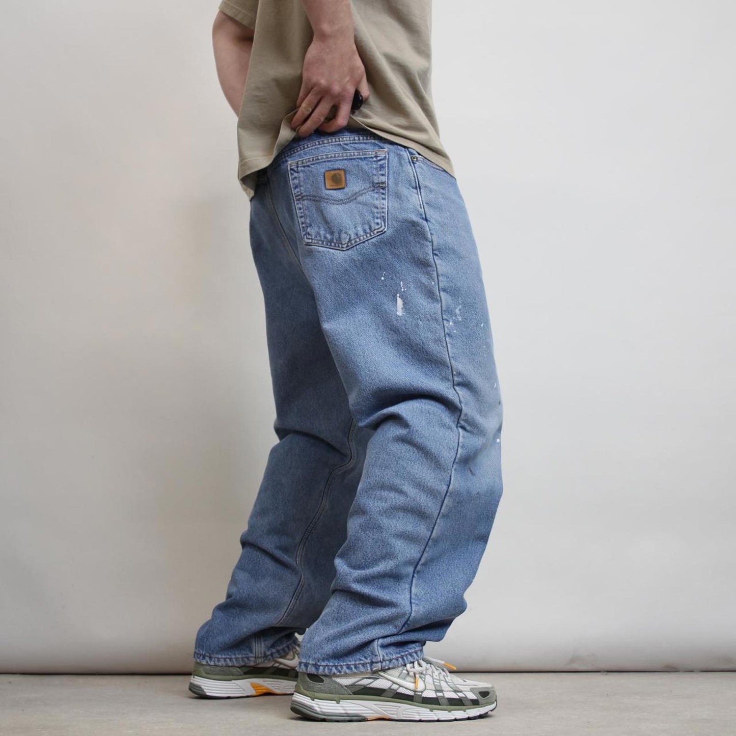 Mens Carhartt jeans W42 L30 blue denim fleeced lined 90s style skater work jeans