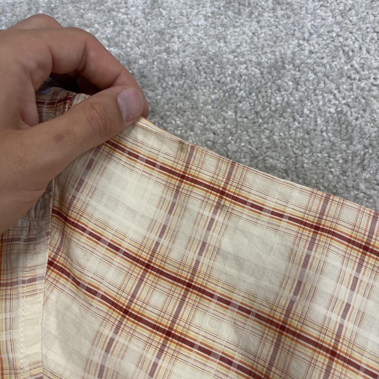 Columbia checkered short sleeve shirt y2k beige red Festival style button down summer shirt