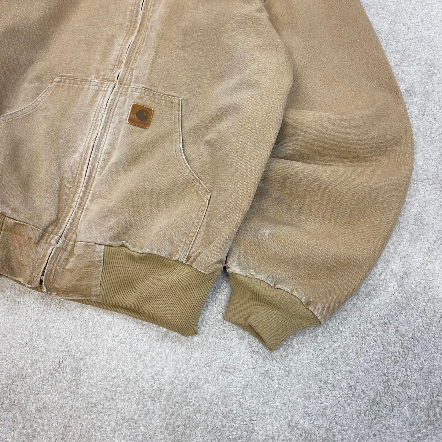 Vintage sand brown Carhartt hooded active jacket Medium technical canvas 90s style skater bomber