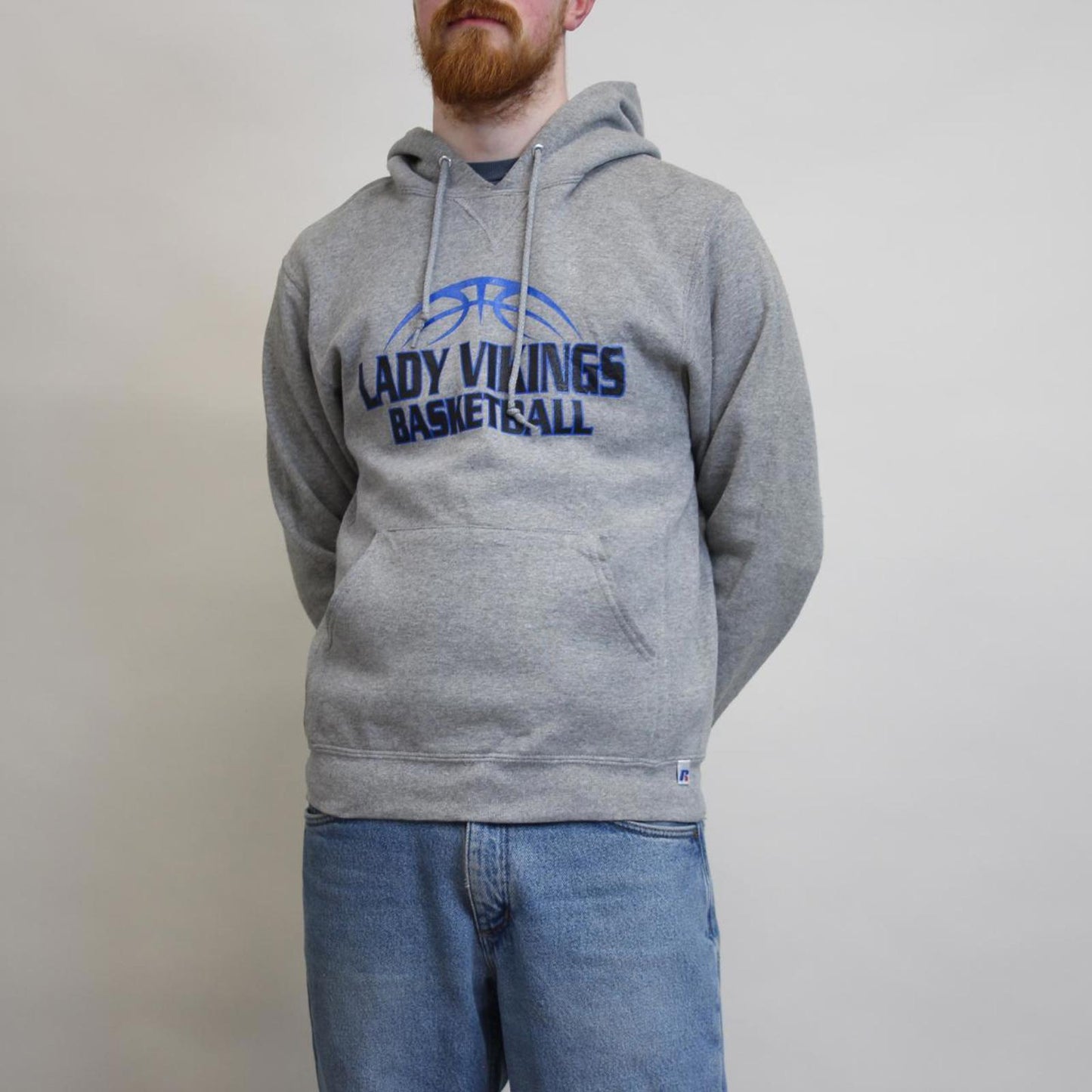 Grey Russell Athletic hoodie S boxy pullover jumper print design