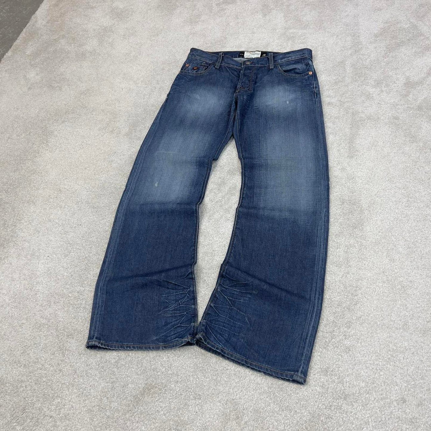Blue Energie jeans W34L34 loose bootcut y2k 00s style jeans embroidered stitch detail