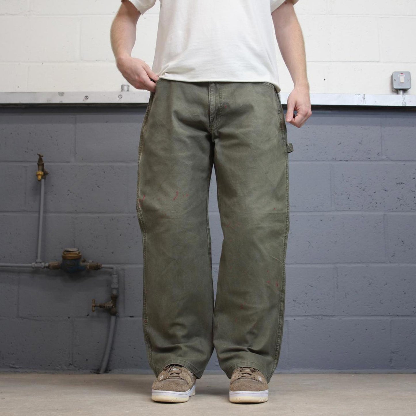 Loose Dickies carpenter jeans W36L30 90s skate style green thick canvas cargos