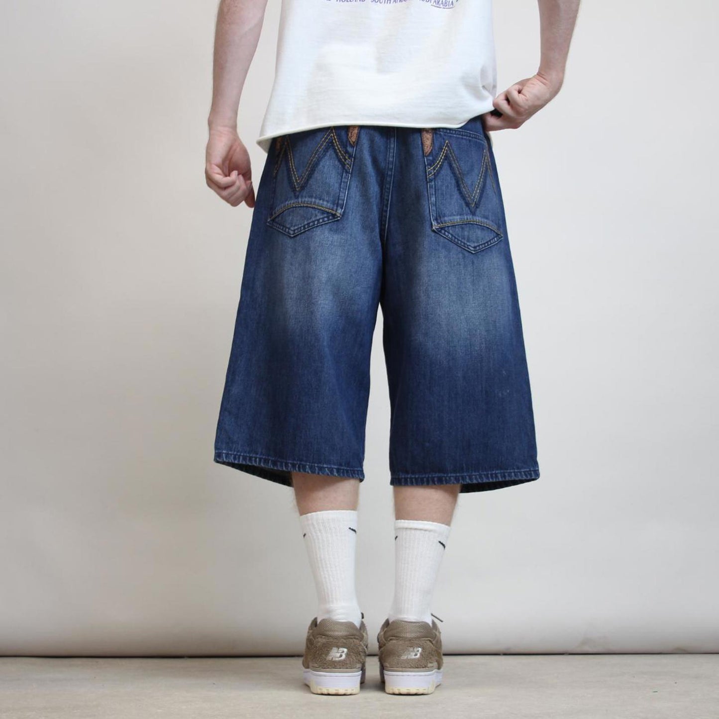 Mens baggy Sean John jorts W36 wide leg denim embroidered design 90s skater style